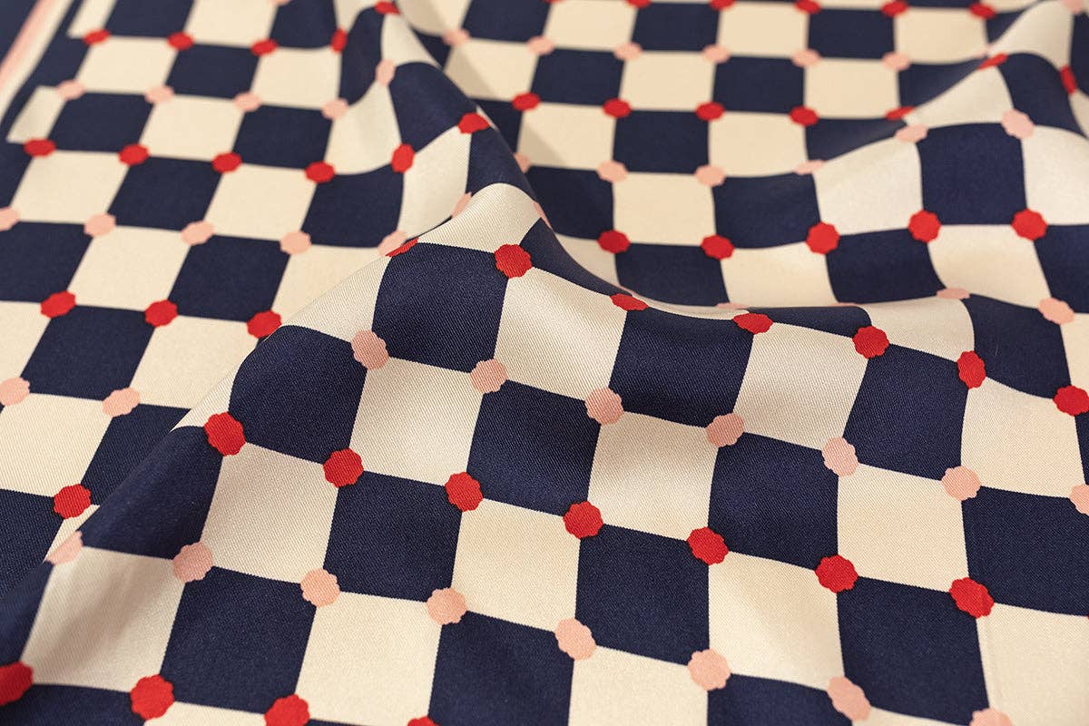 "Checkerboard" Silk Bandana - Blue