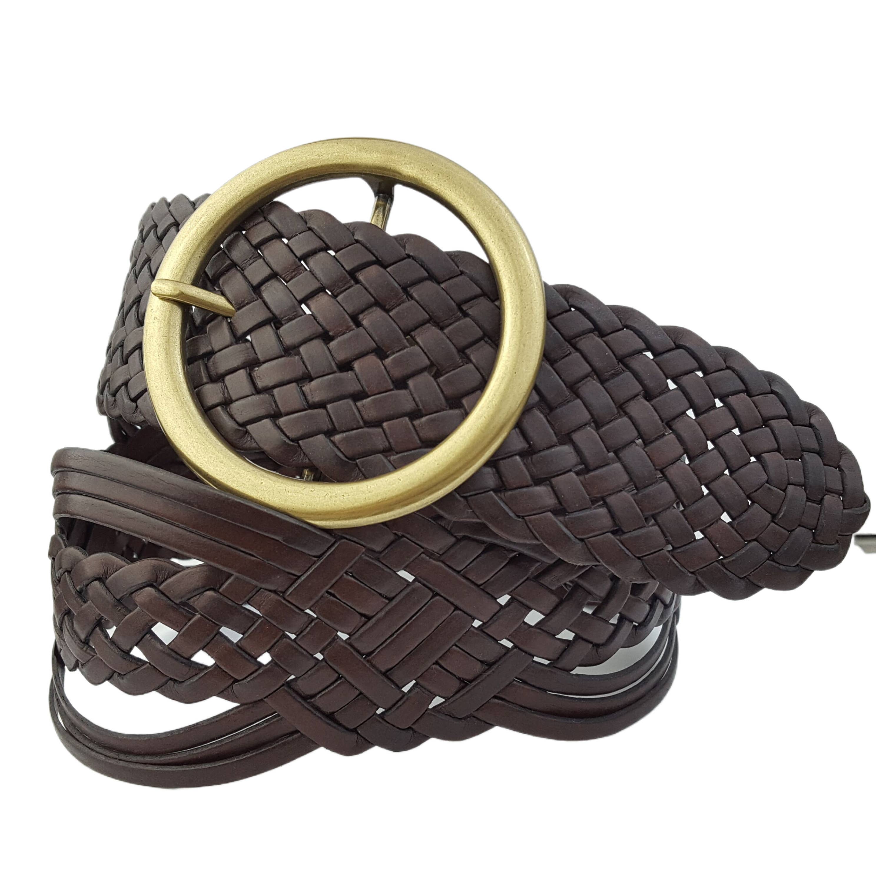 Hand Braided Leather Belt with Classic Round Buckle