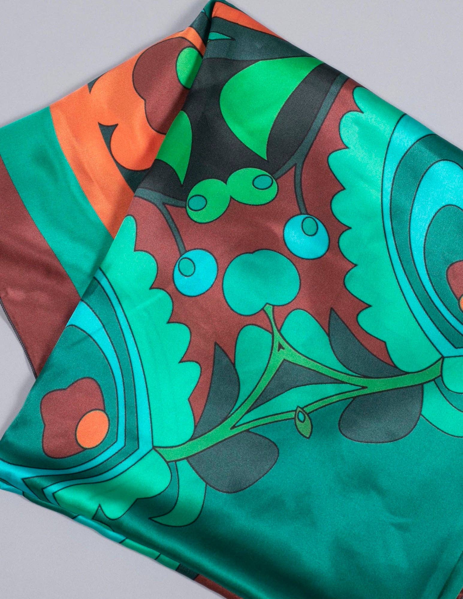 Charmeuse Botanical Prints Teal Orange Silk Scarf