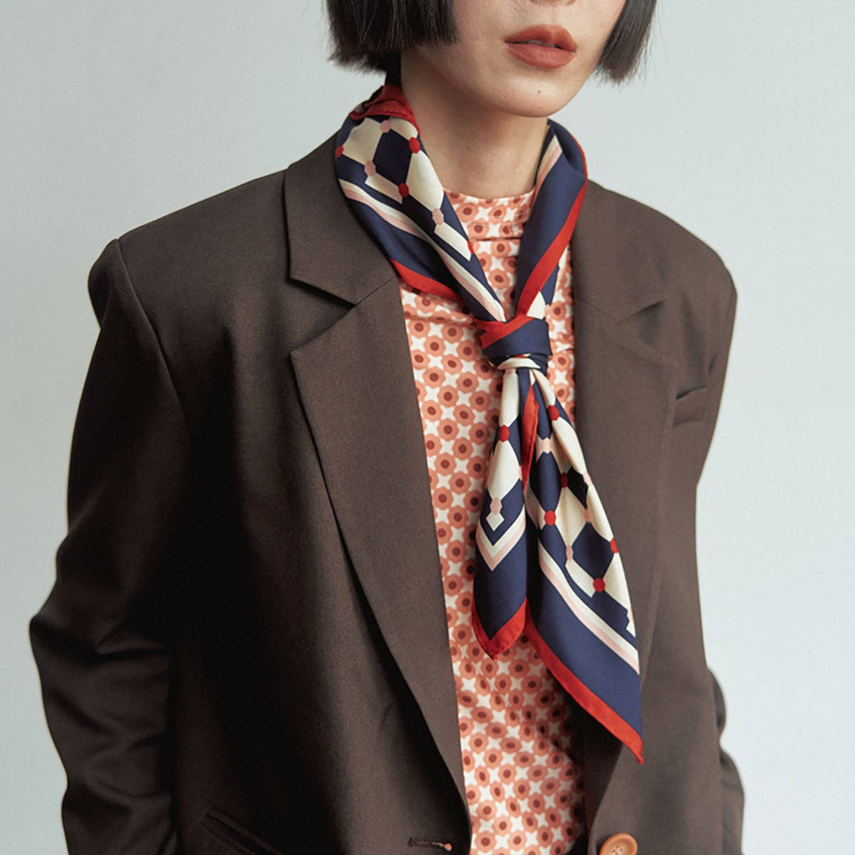 "Checkerboard" Silk Bandana - Blue