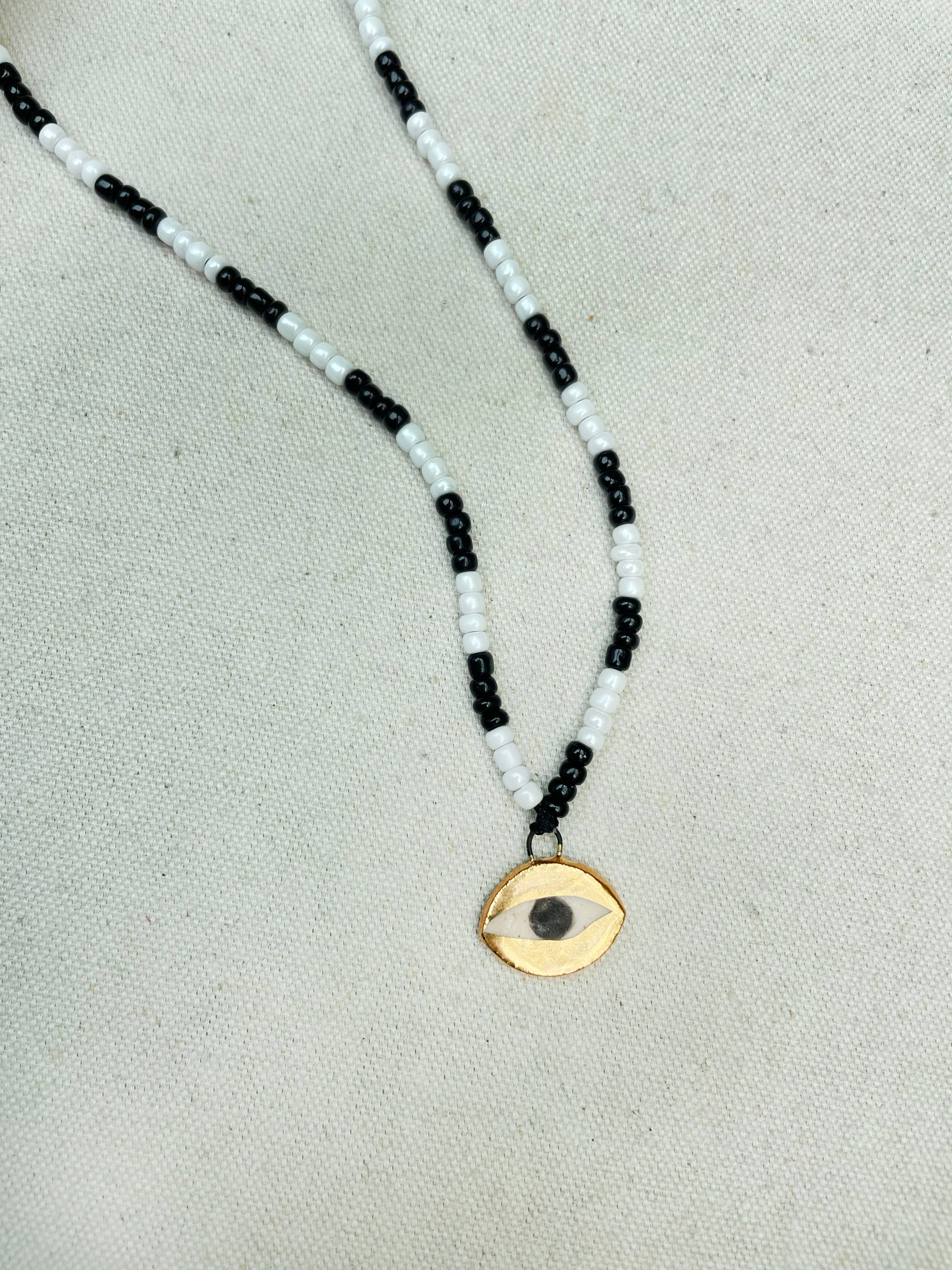 Not so evil eye charm beaded necklace