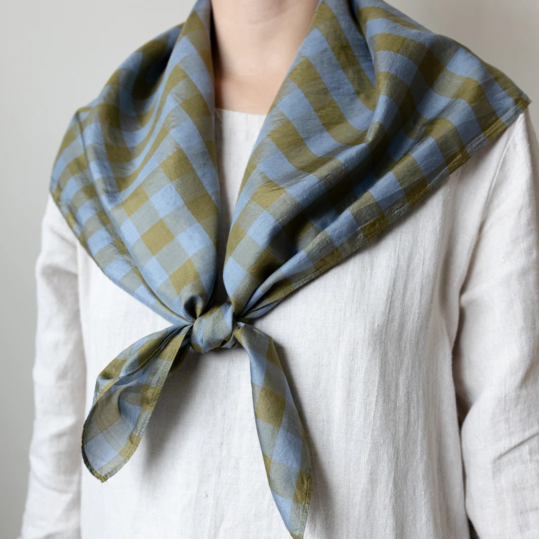 Light Silk Cowboy Scarf - forest/blue check