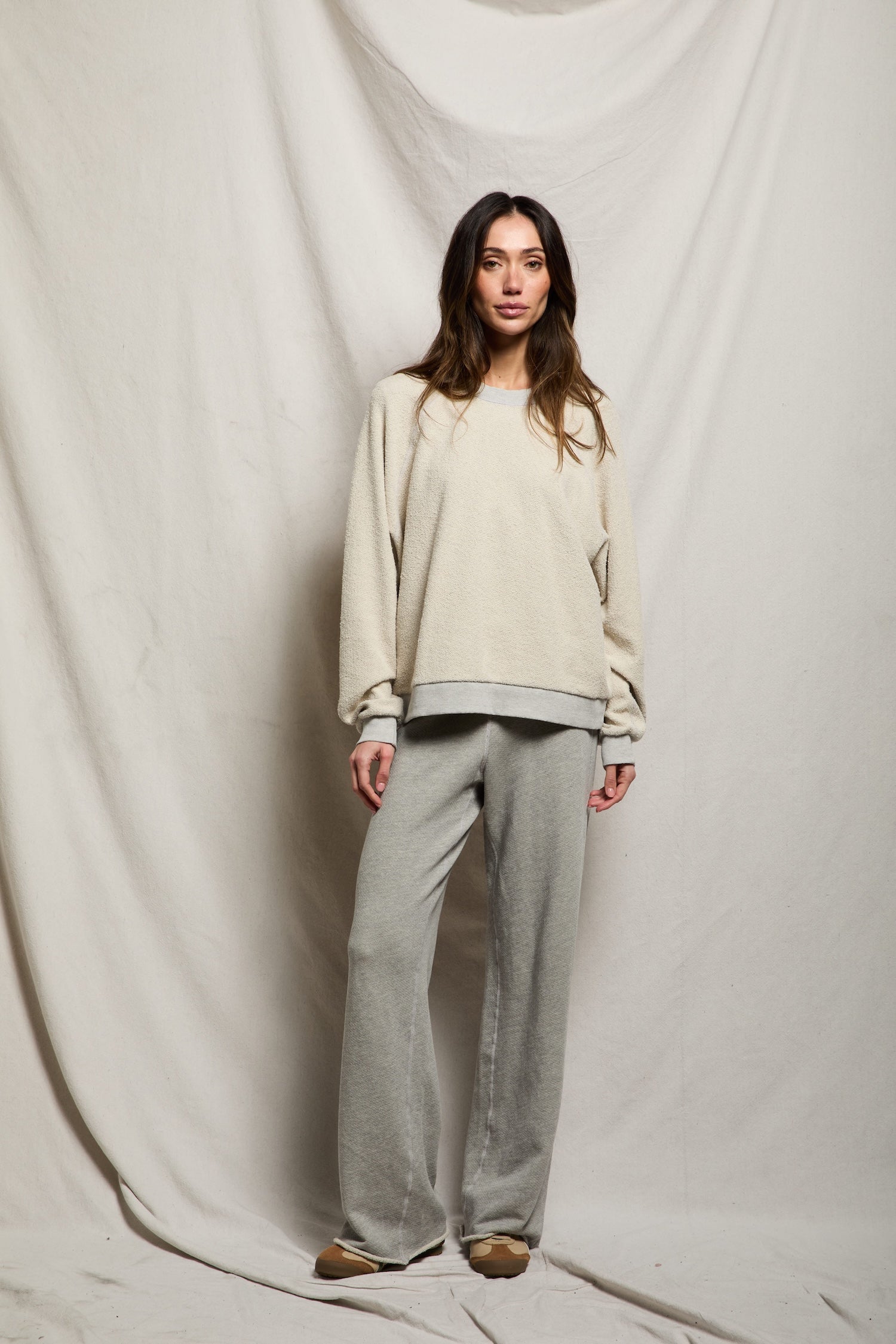 T394-oversized ziggy - inside out fleece long sleeve shrunken crewneck sweatshirt