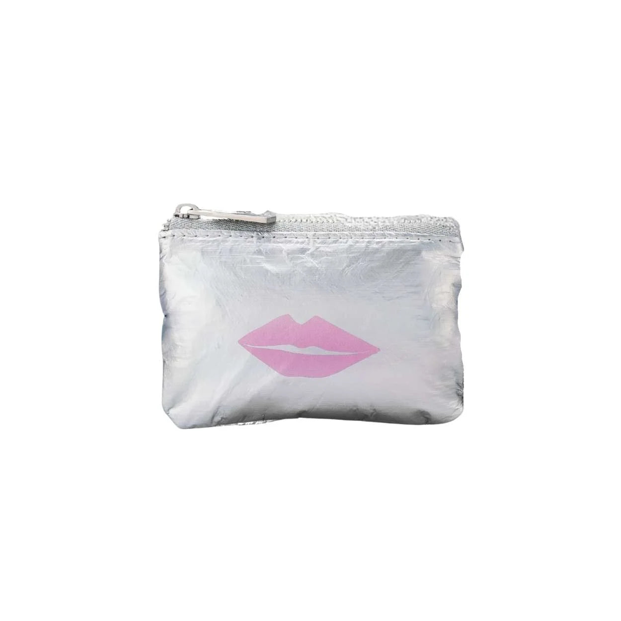 Card pouch - silver w/pink lips