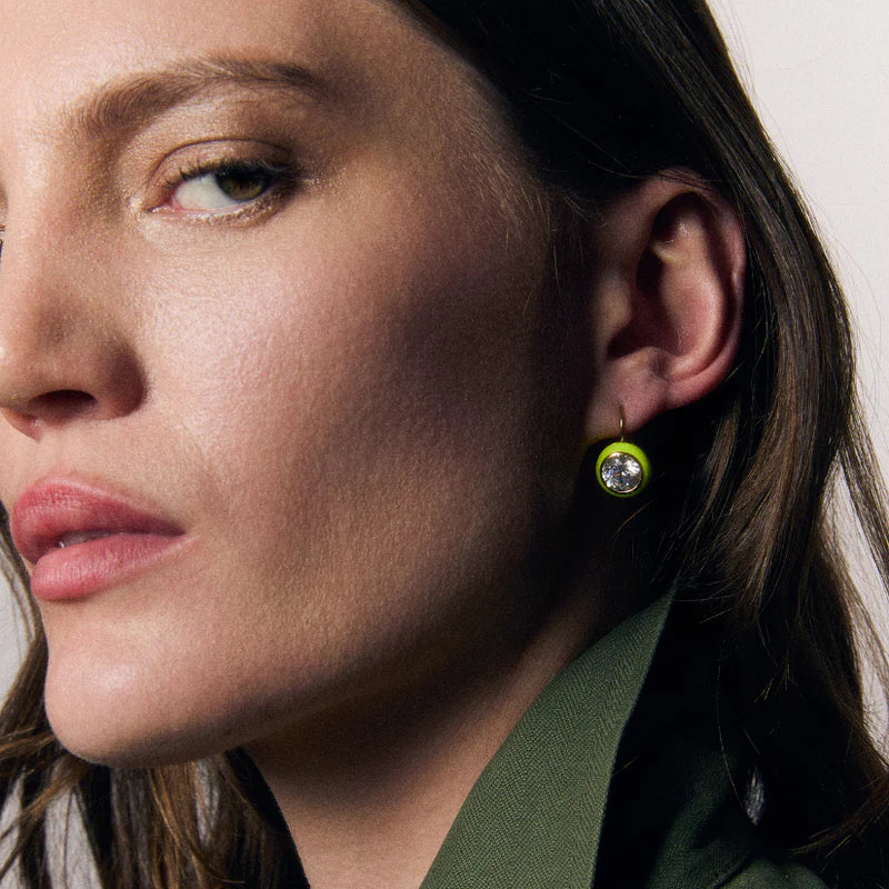 Chartreuse Enamel Bezel Drop Earrings