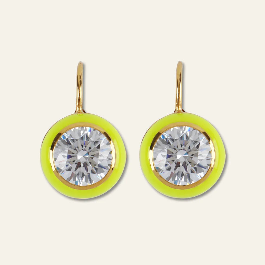 Chartreuse Enamel Bezel Drop Earrings