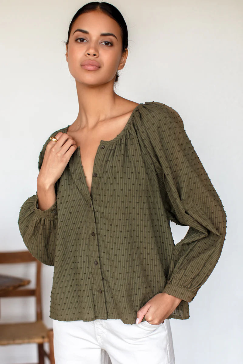 Francis blouse stripe swiss dot moss