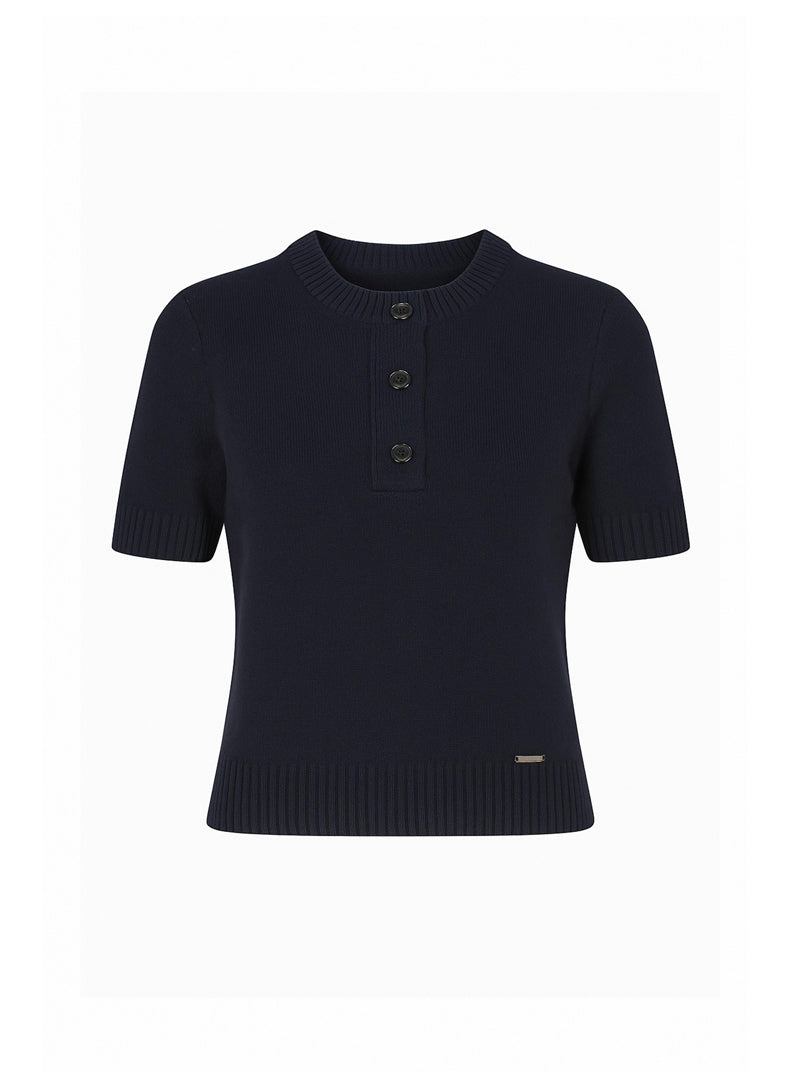 PULL COL ROND BOUTONNIERE
