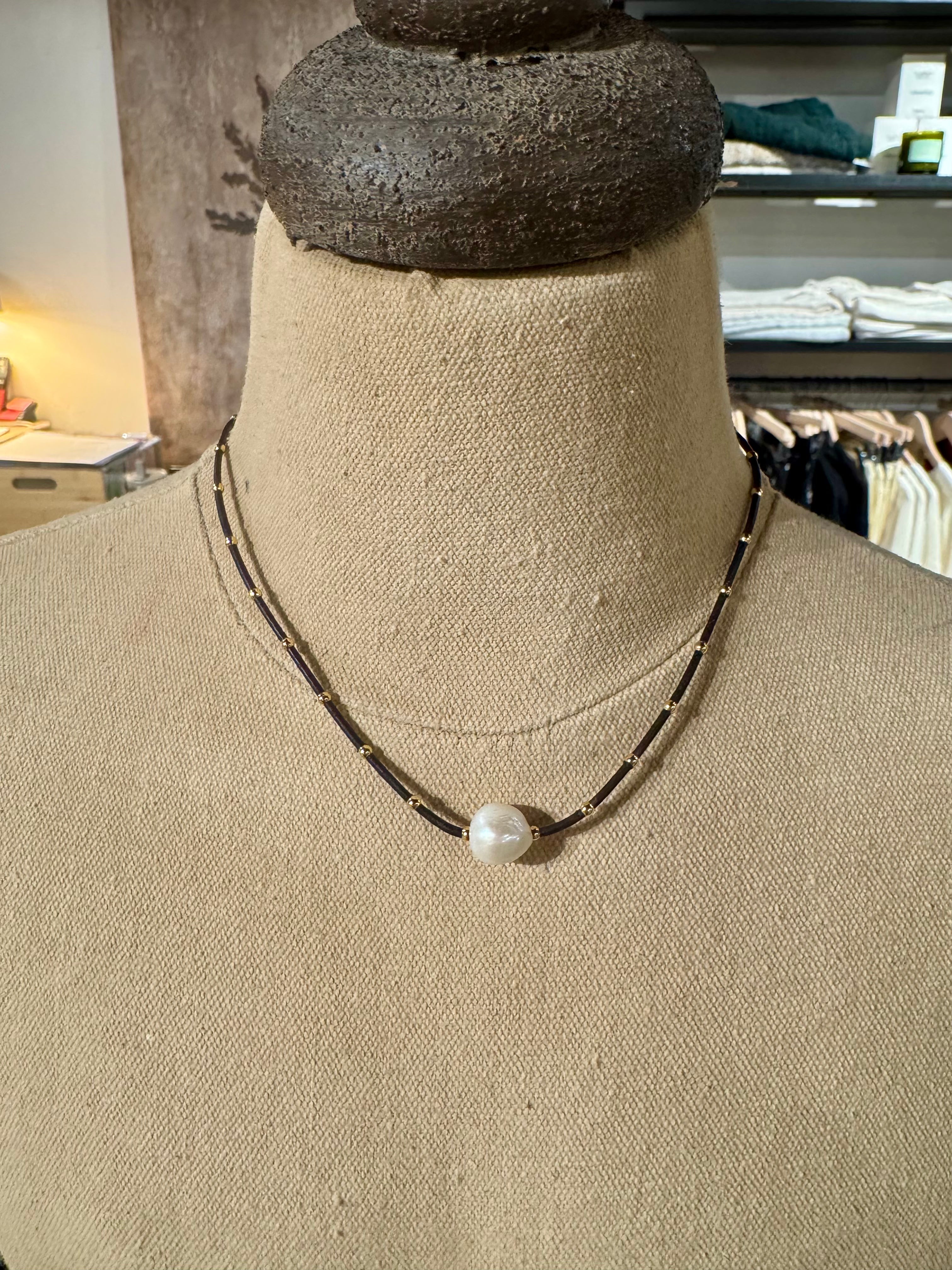 Leather with gf beads and pearl