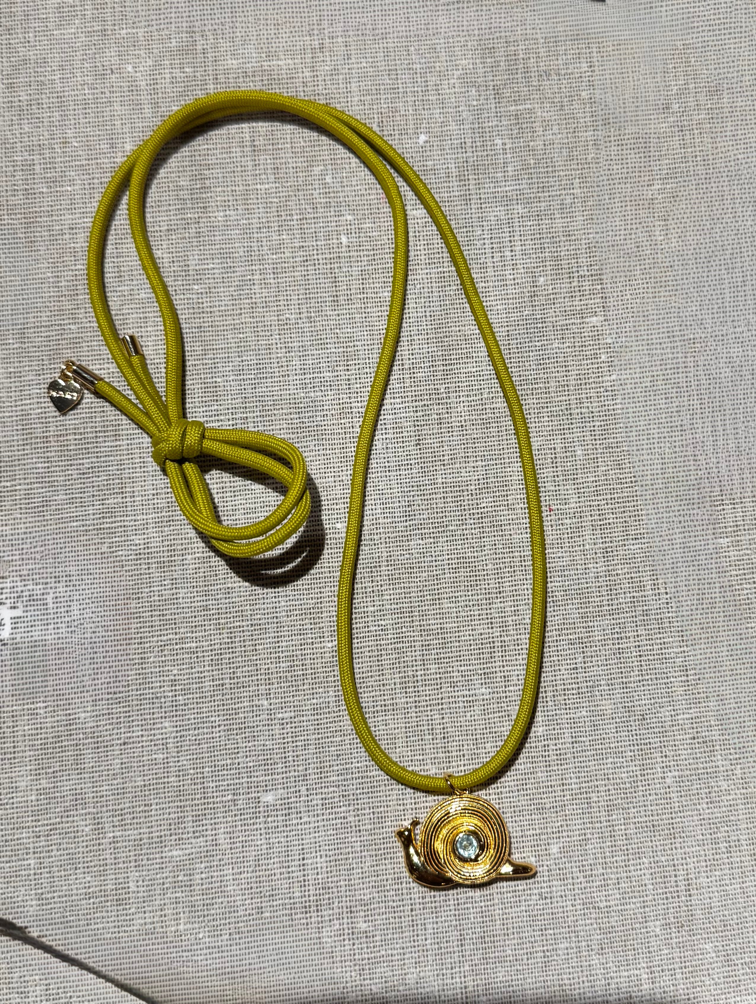 Peridot Green Cord with Snail Charm