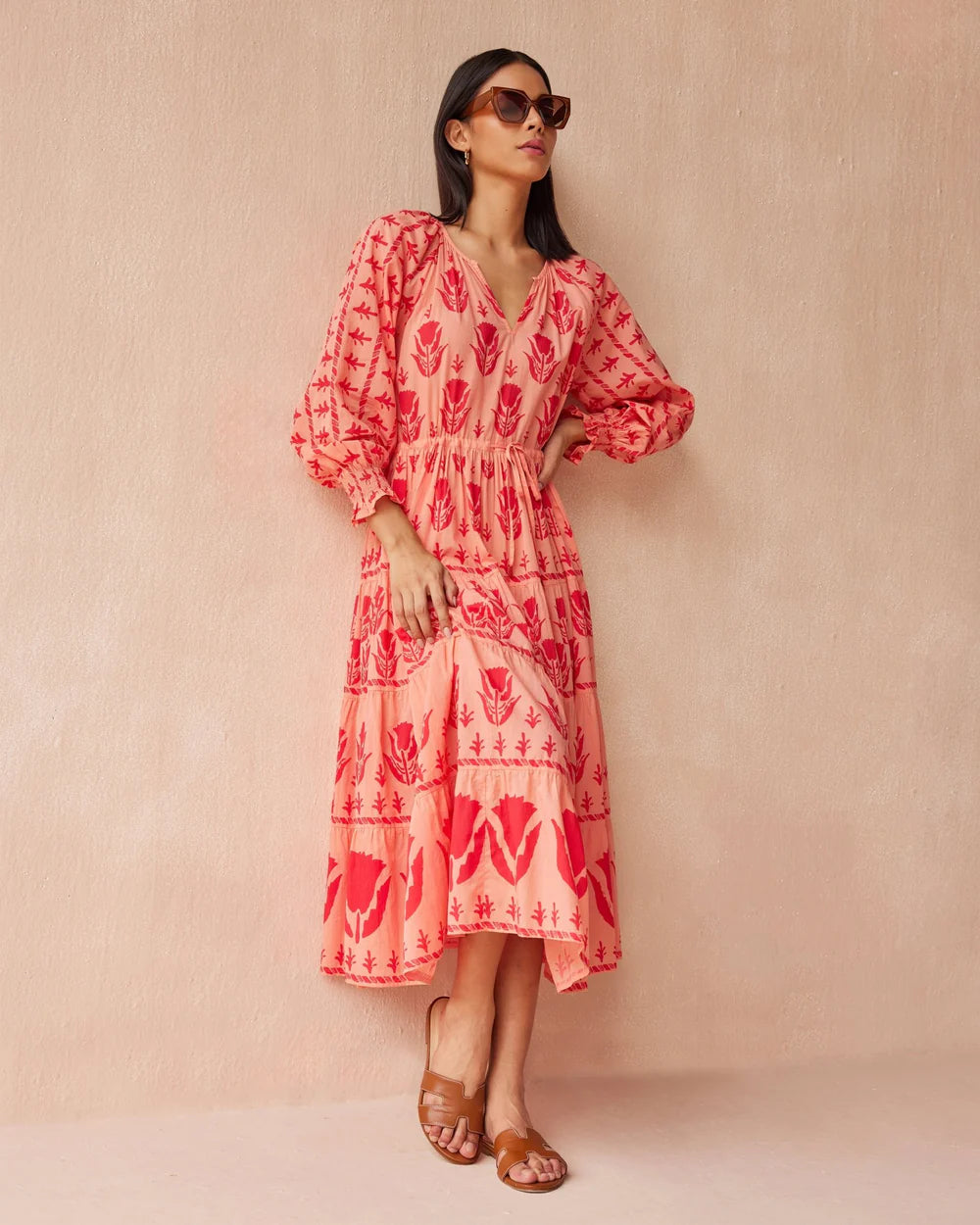 knee length dresses for ladies The Scarlett Midi Dress in Classic Red – LA RIVIERA STORE