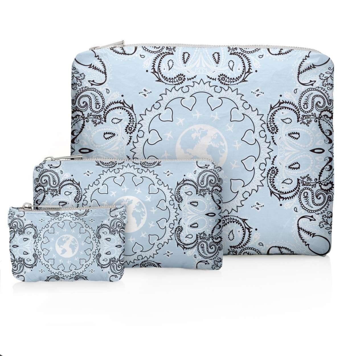 Set of 3 Light Blue Bandana Pouches