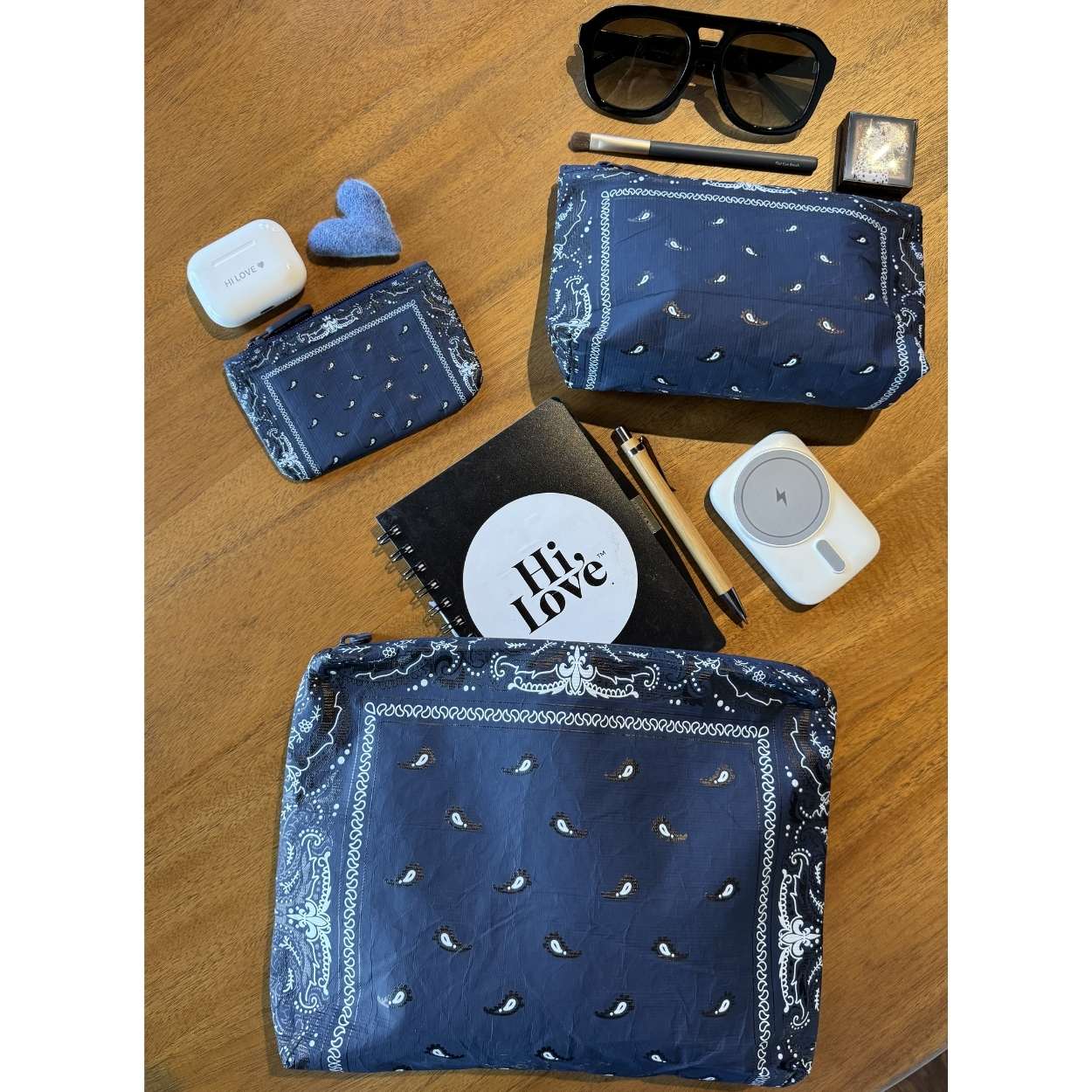 Set of 3 Bandana Pouches - Navy