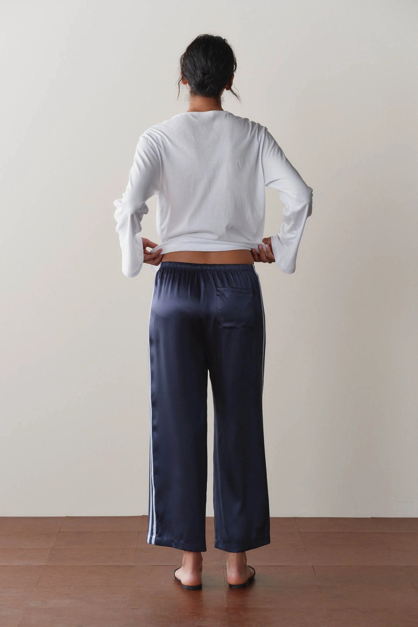The Silk Stripe Crop Pant - Navy/cloud