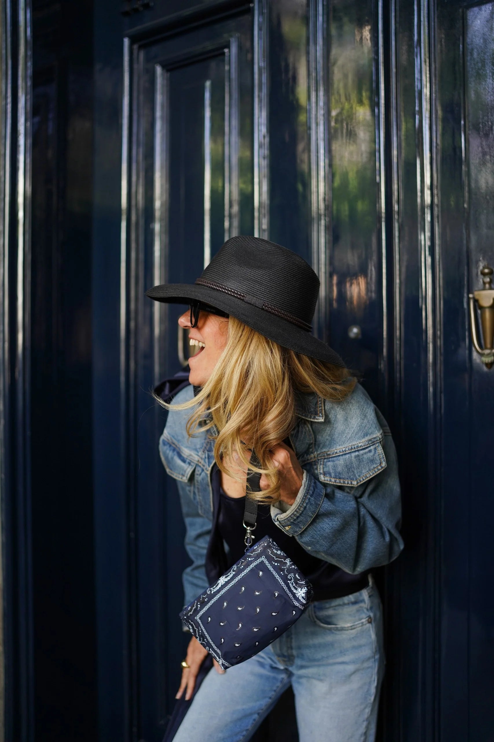 Navy Bandana wristlet