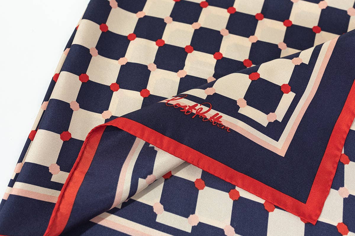 "Checkerboard" Silk Bandana - Blue
