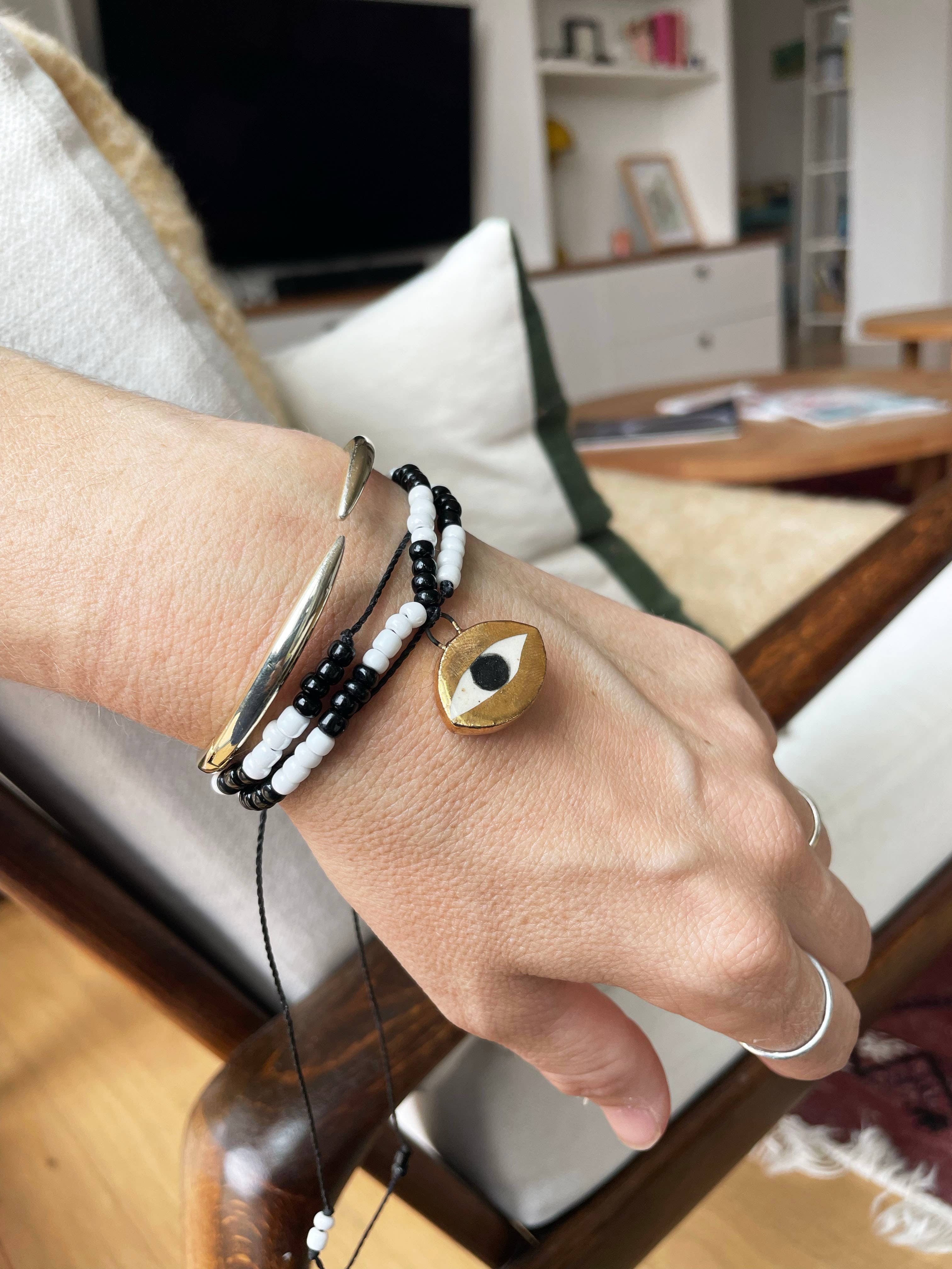 Not so evil eye charm beaded necklace