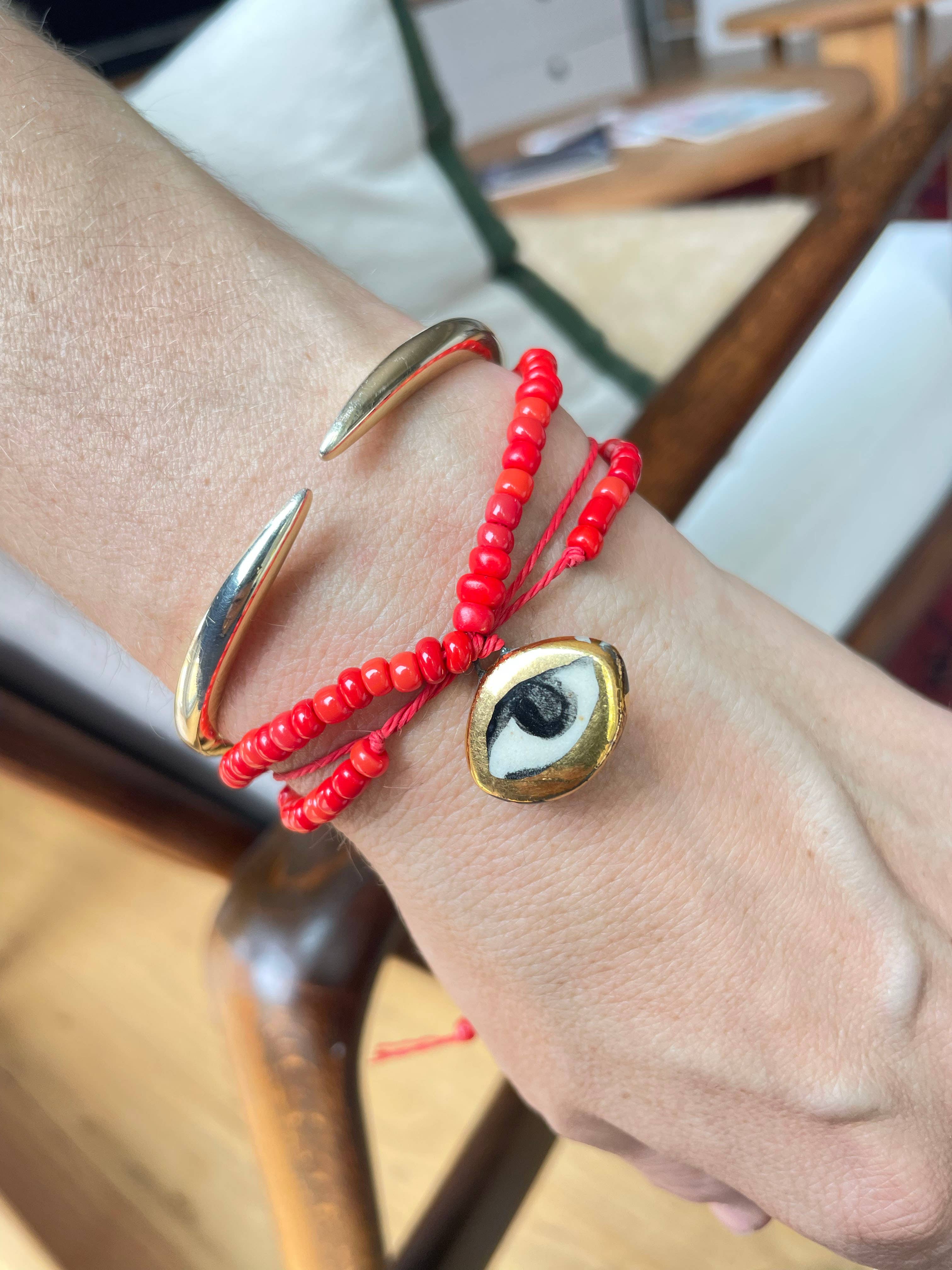 Not so evil eye charm beaded necklace