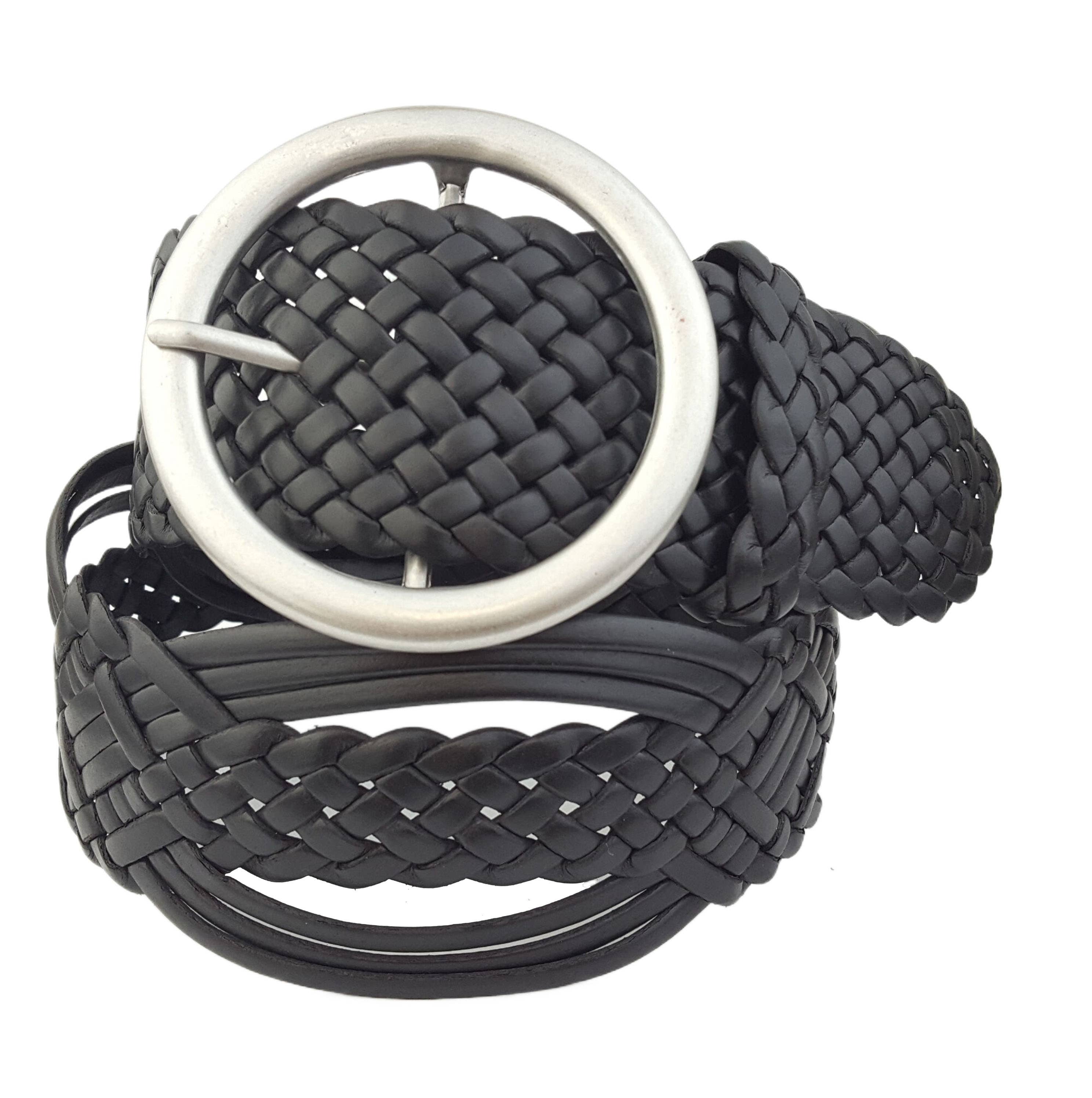 Hand Braided Leather Belt with Classic Round Buckle