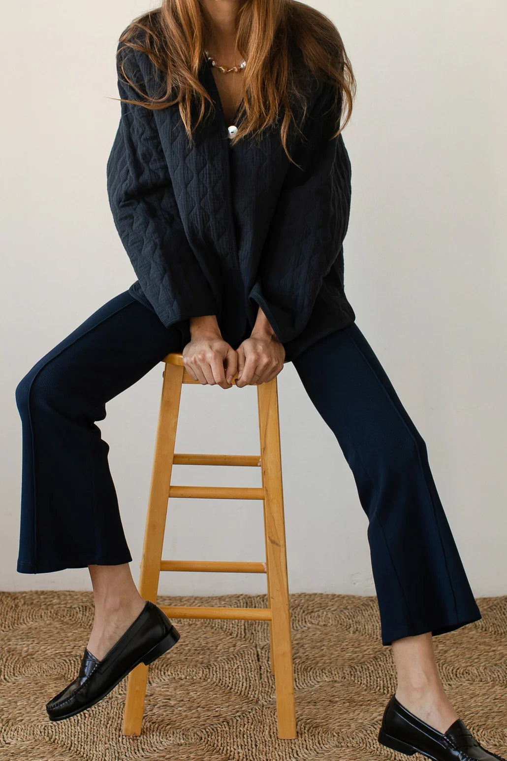 slim fit dress slacks Faye Flare Cropped Pant in Black Ponte Knit
