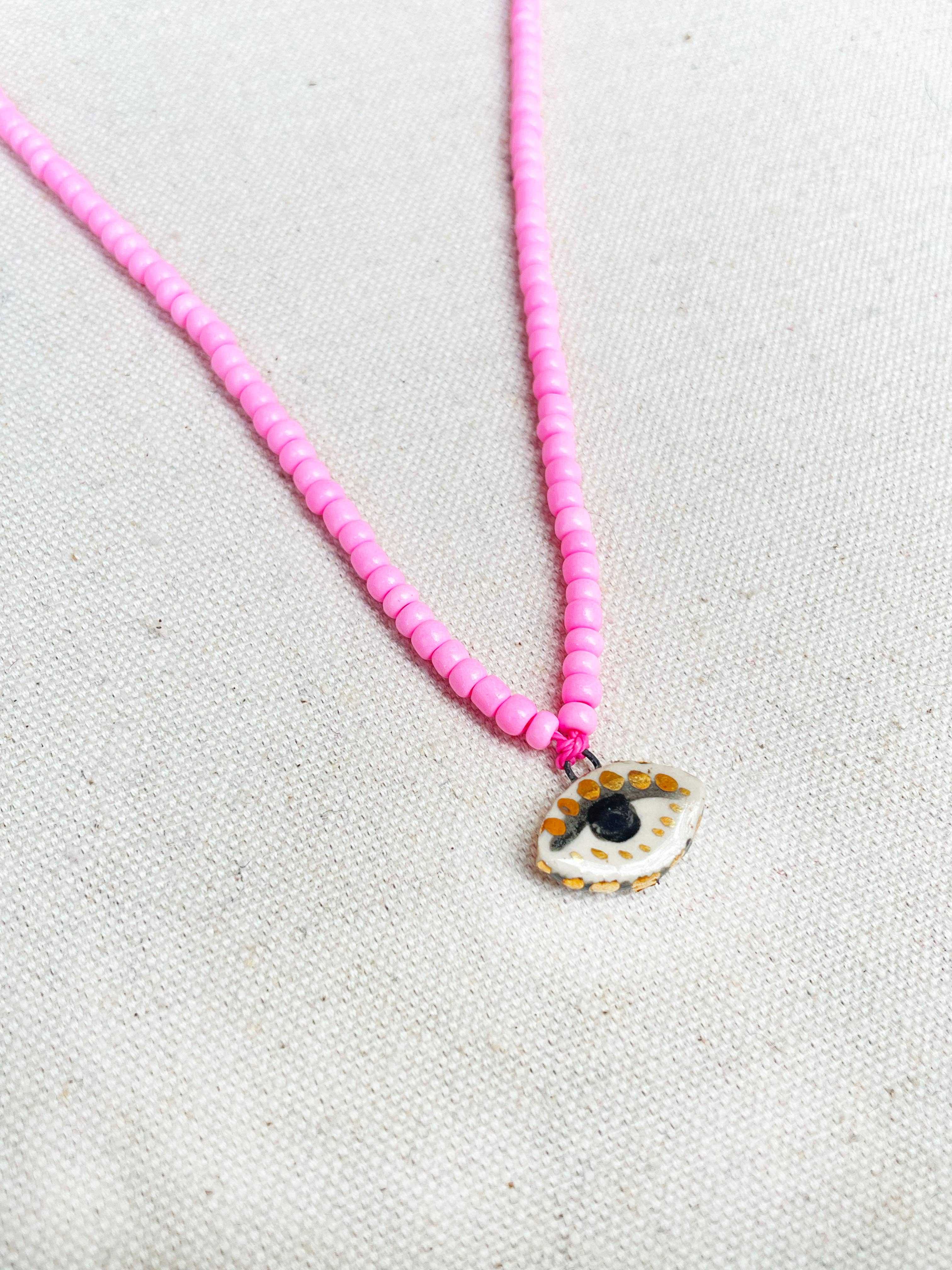 Not so evil eye charm beaded necklace