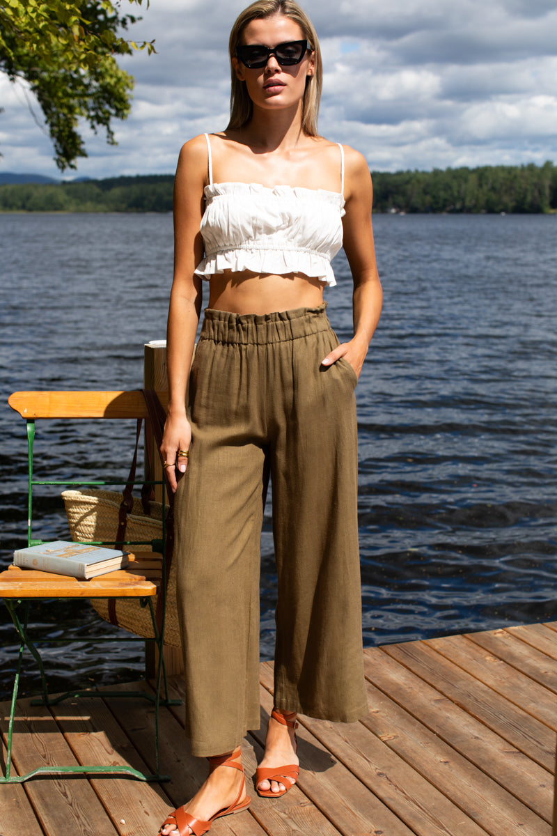 Pull on Pocket Pant - gothic olive linen