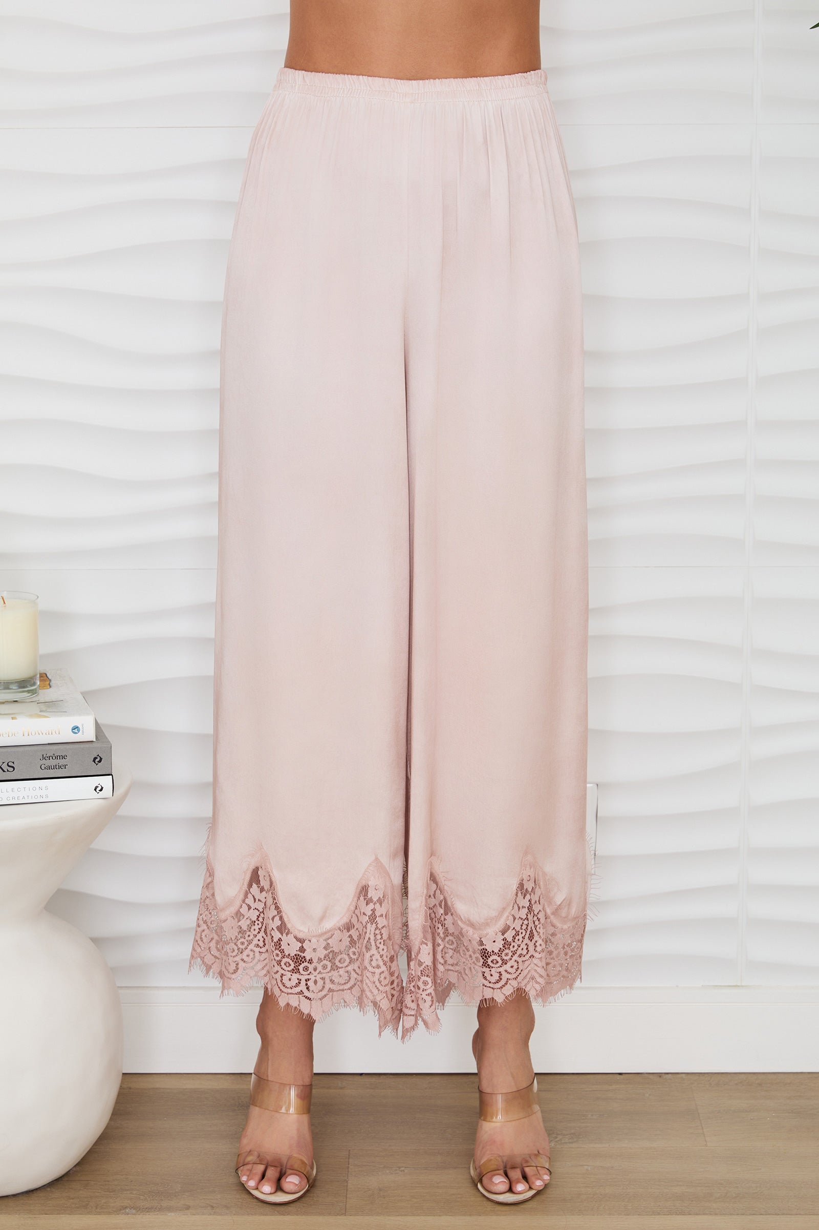Mineral Wash Lace Hem pant - blush