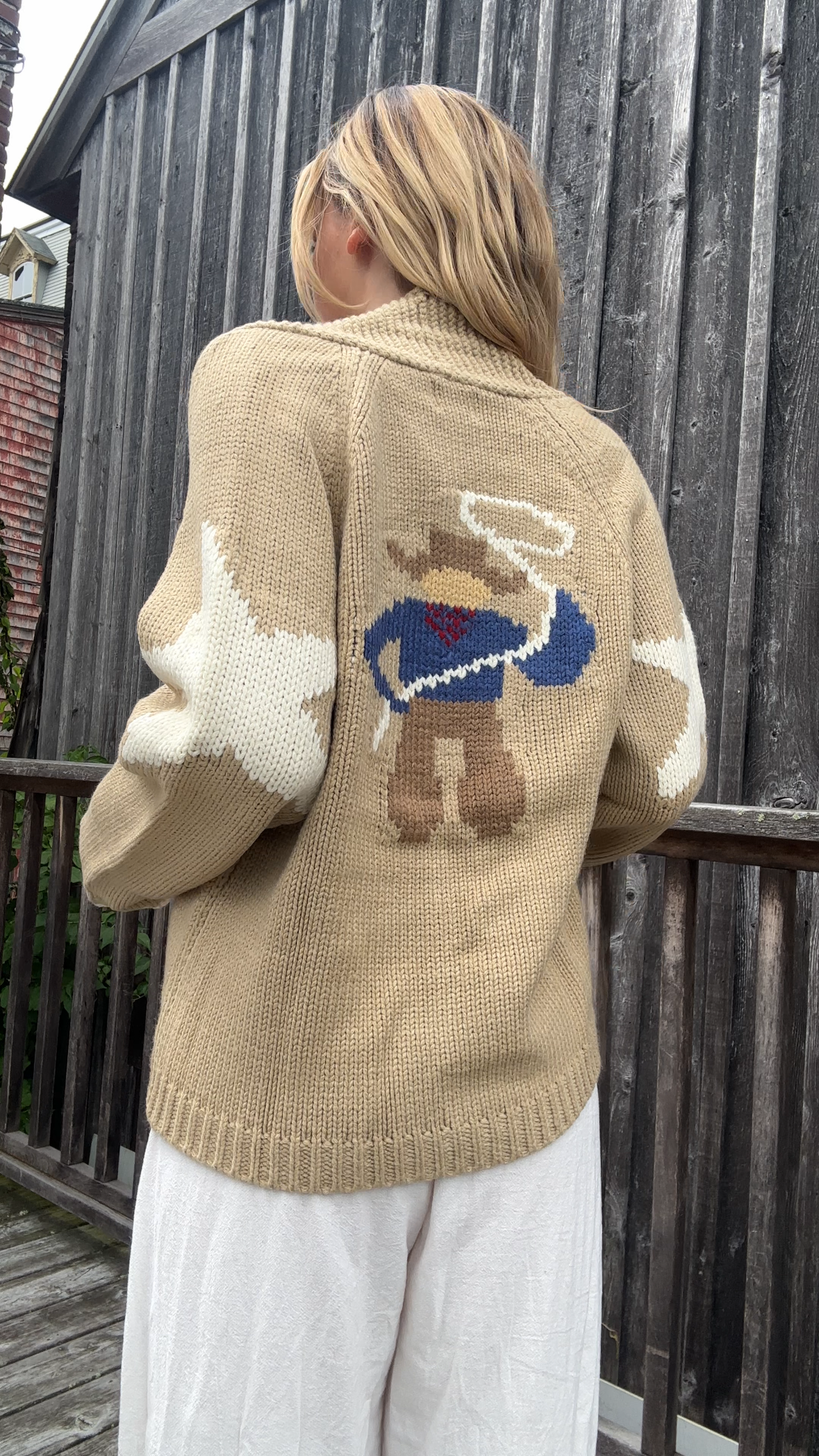Vintage Cowboy Varsity Cardigan in Camel