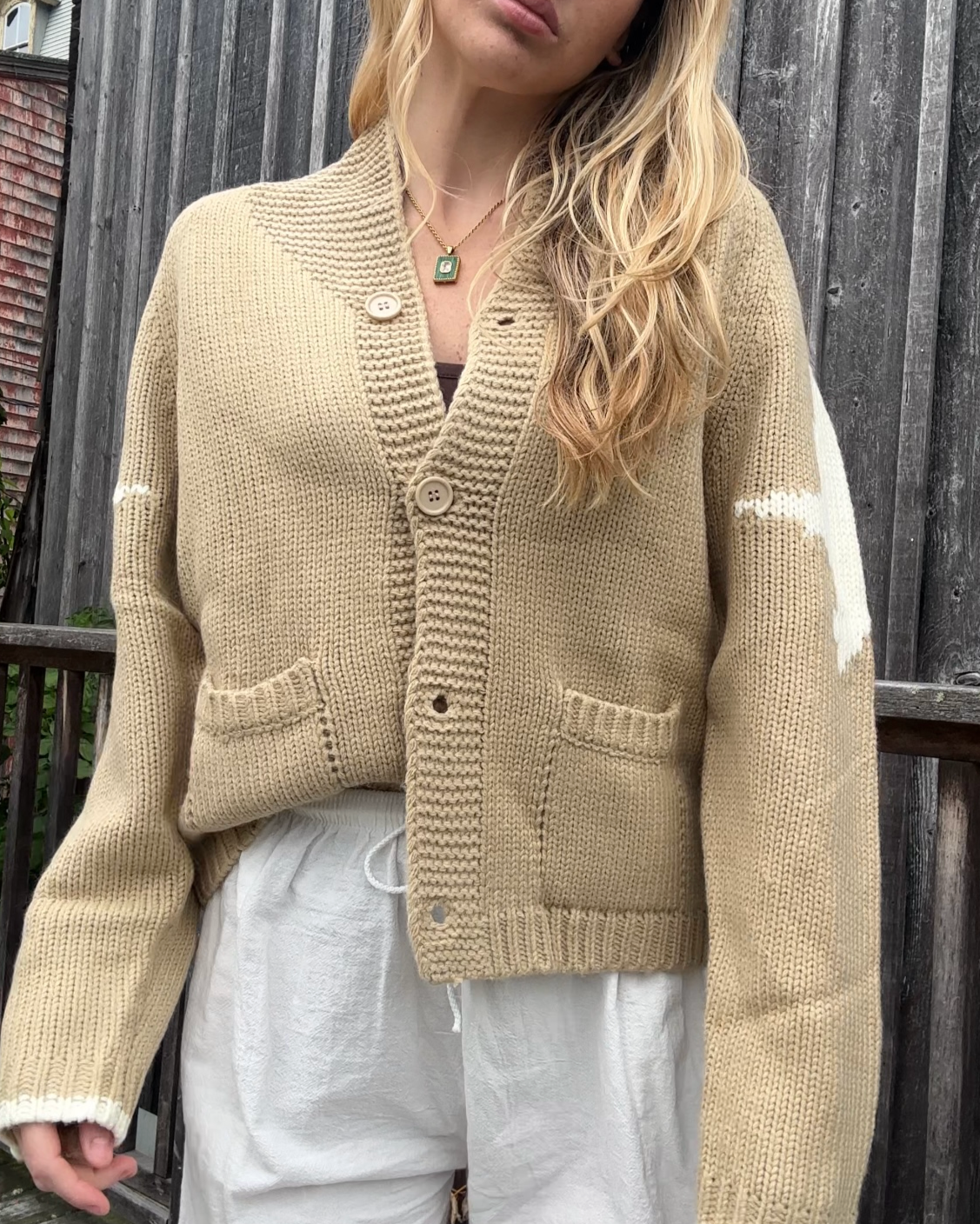 Vintage Cowboy Varsity Cardigan in Camel