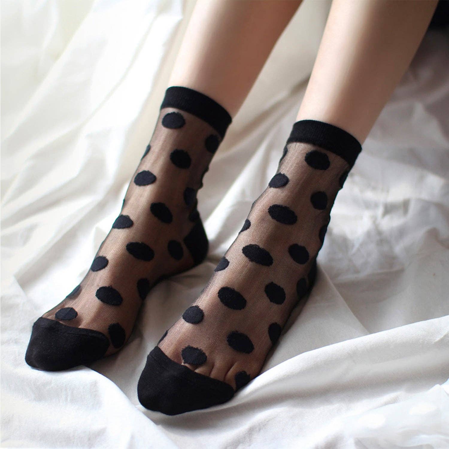Women's Crew See-Through Basic Dot Socks