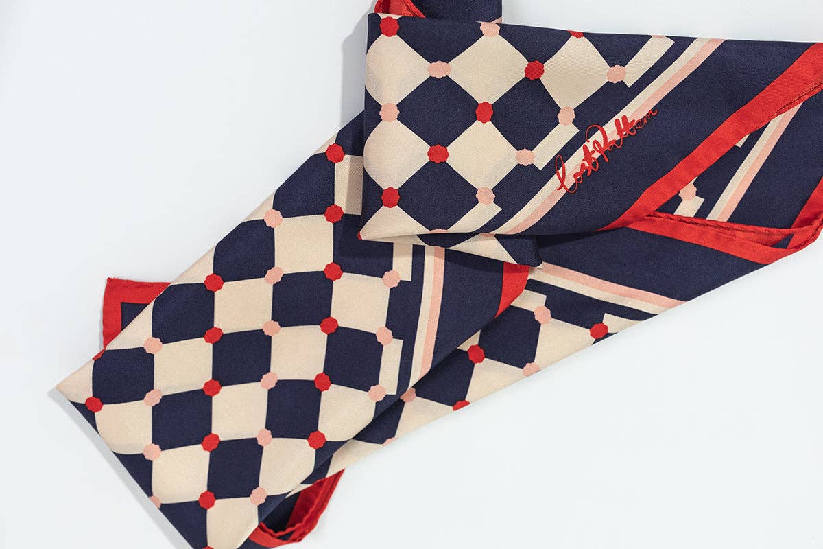 "Checkerboard" Silk Bandana - Blue