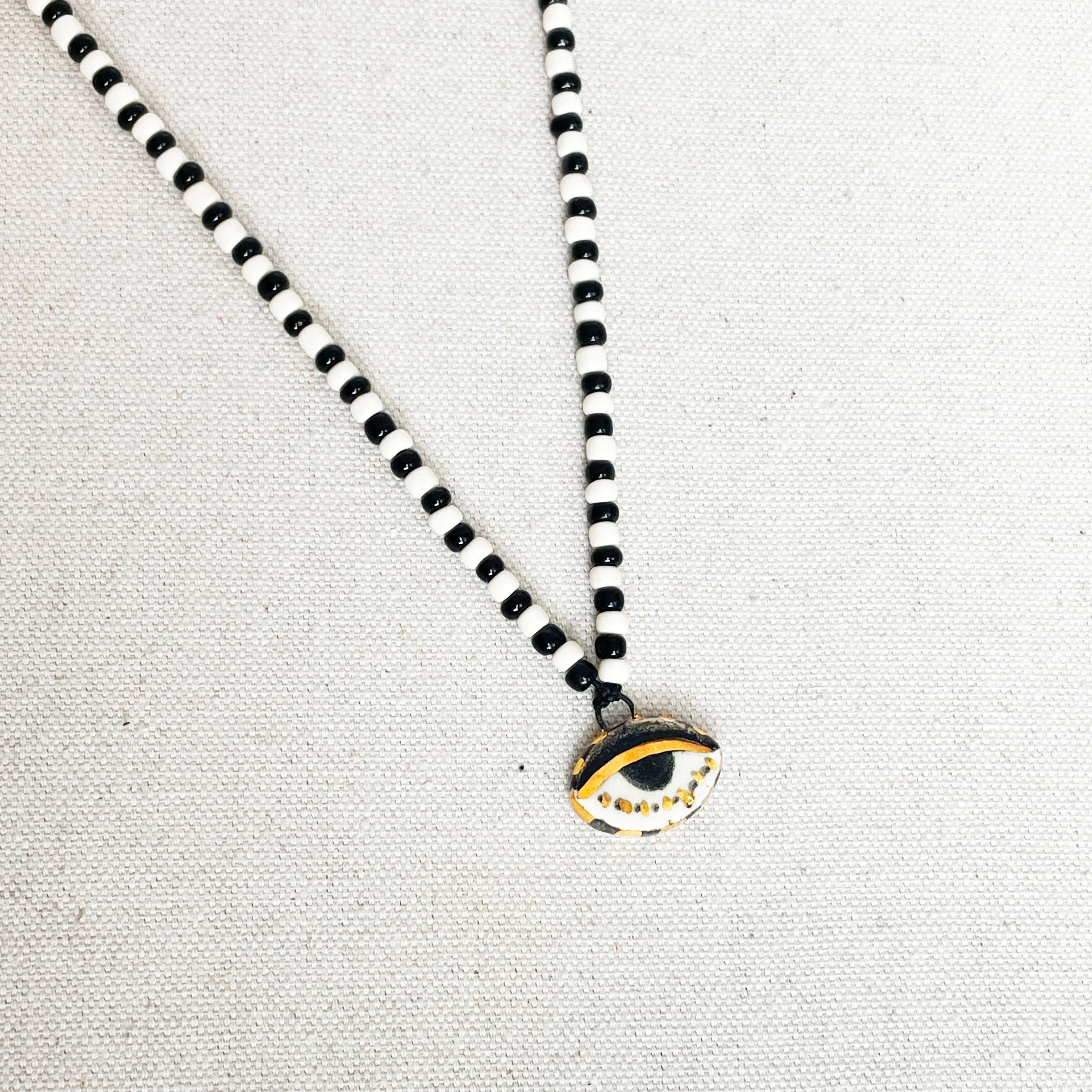 Not so evil eye charm beaded necklace