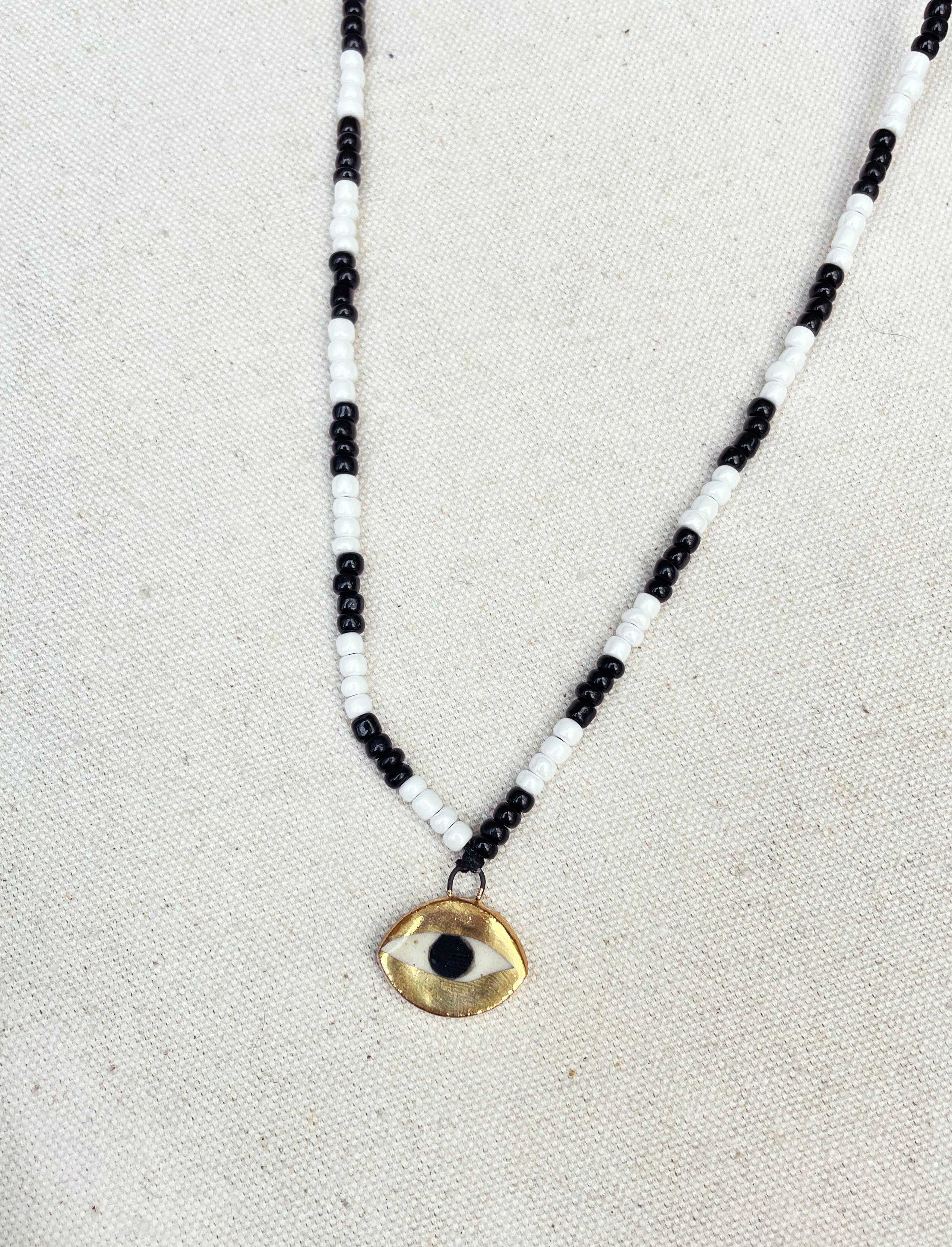 Not so evil eye charm beaded necklace