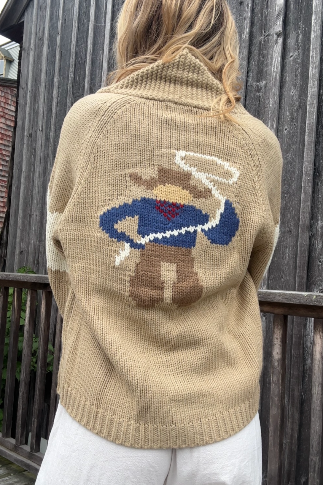 Vintage Cowboy Varsity Cardigan in Camel