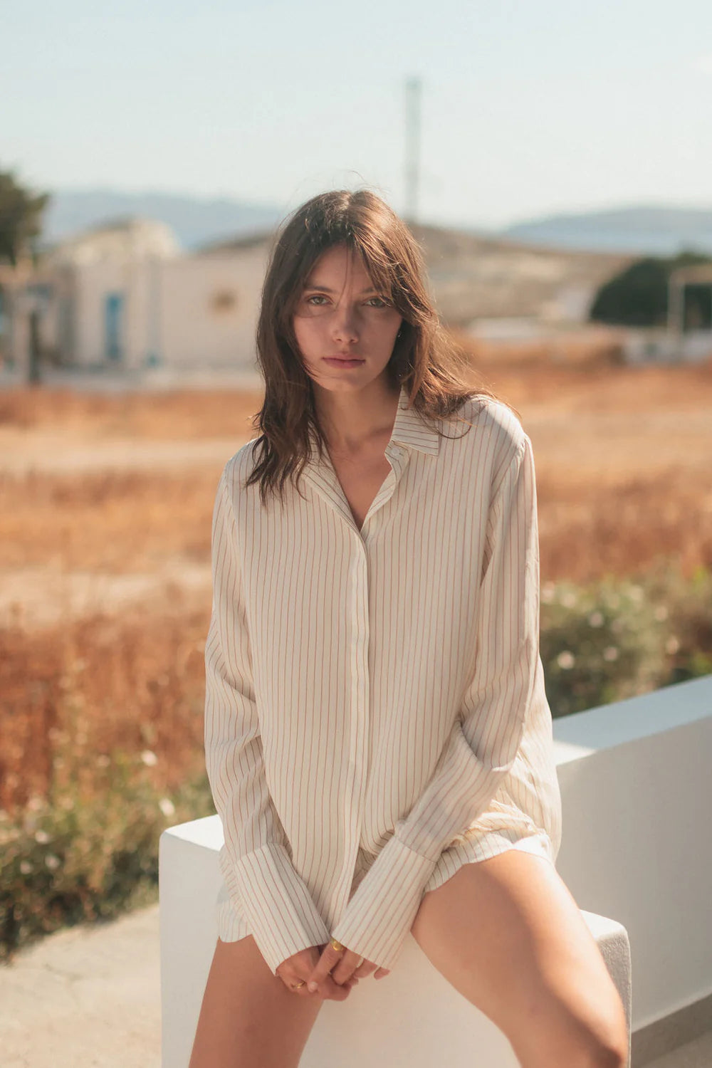 Sophie blouse - mocha pinstripe