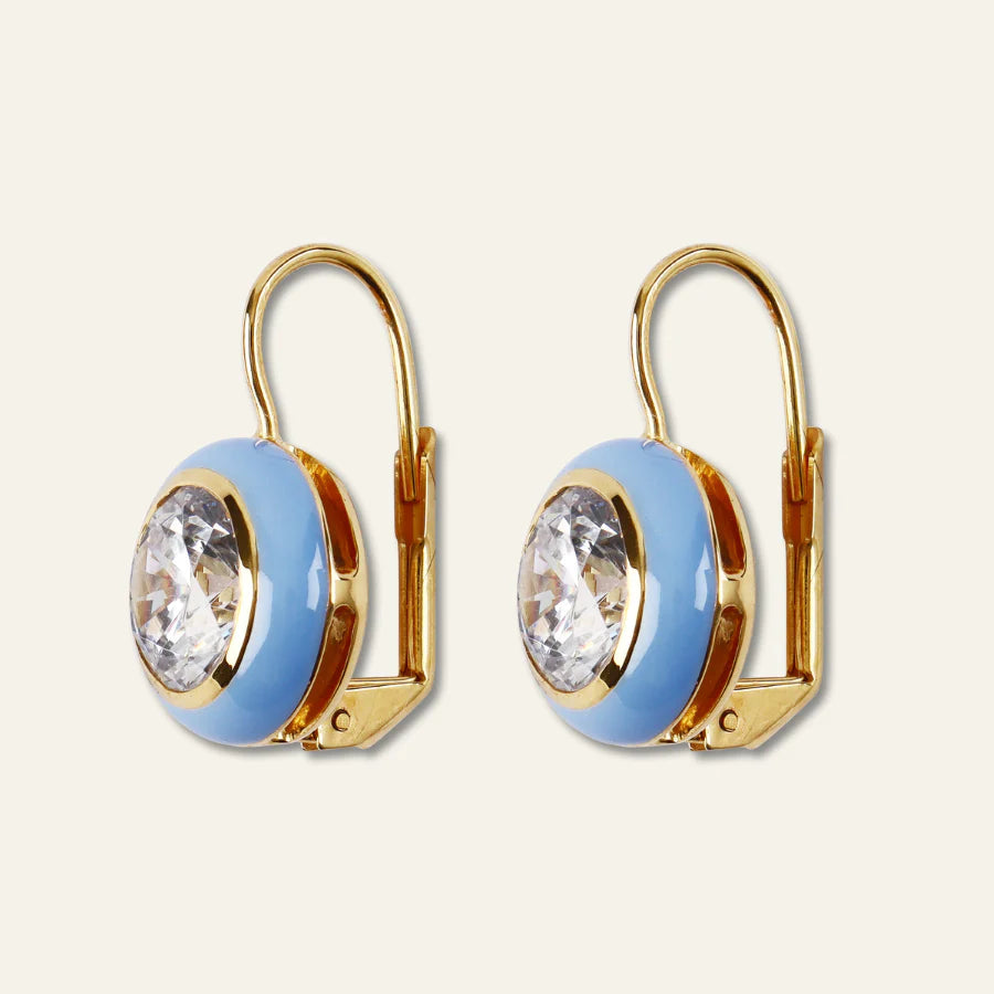 Blue Bezel Enamel Drop Earrings