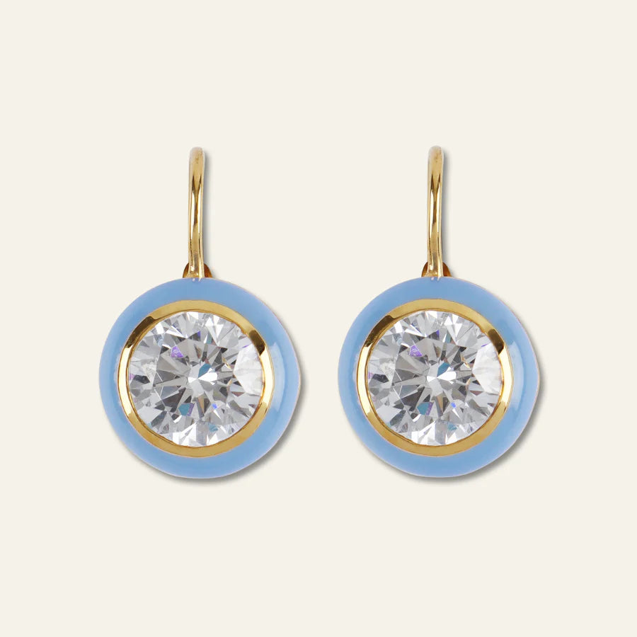Blue Bezel Enamel Drop Earrings