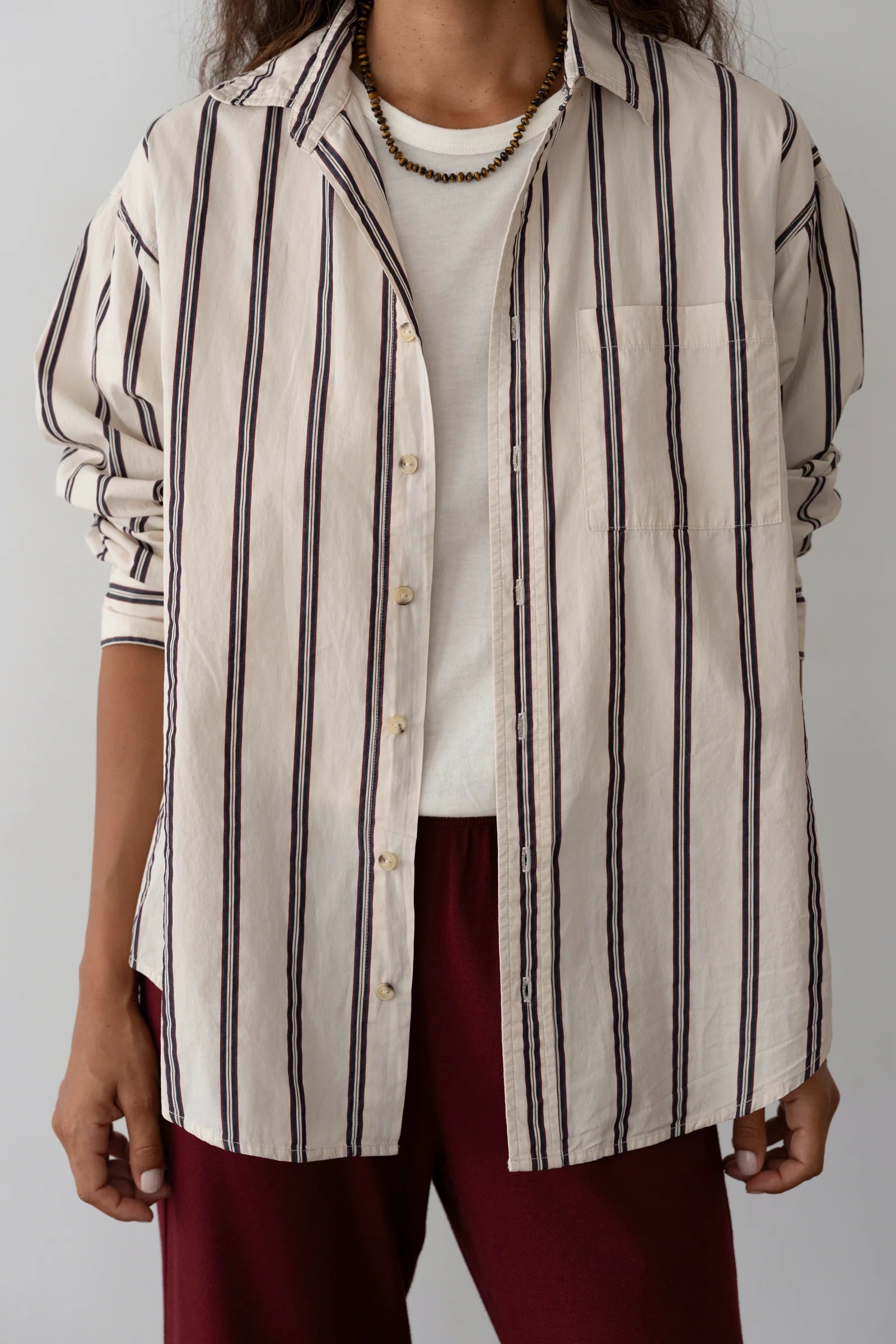 The Pop Shirt - creme twin stripe