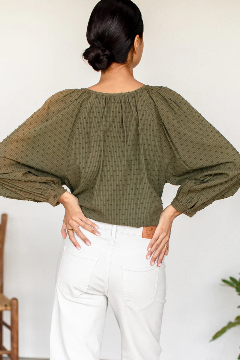 Francis blouse stripe swiss dot moss