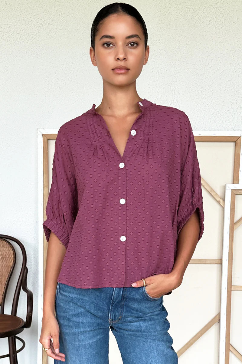 Mandarin Collar top crushed berry