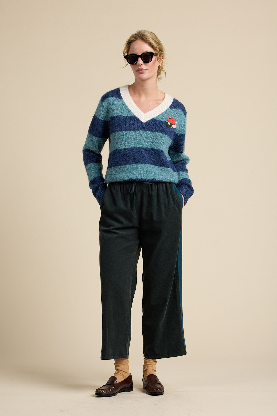 Chalet V-Neck Sweater Indigo Stripe