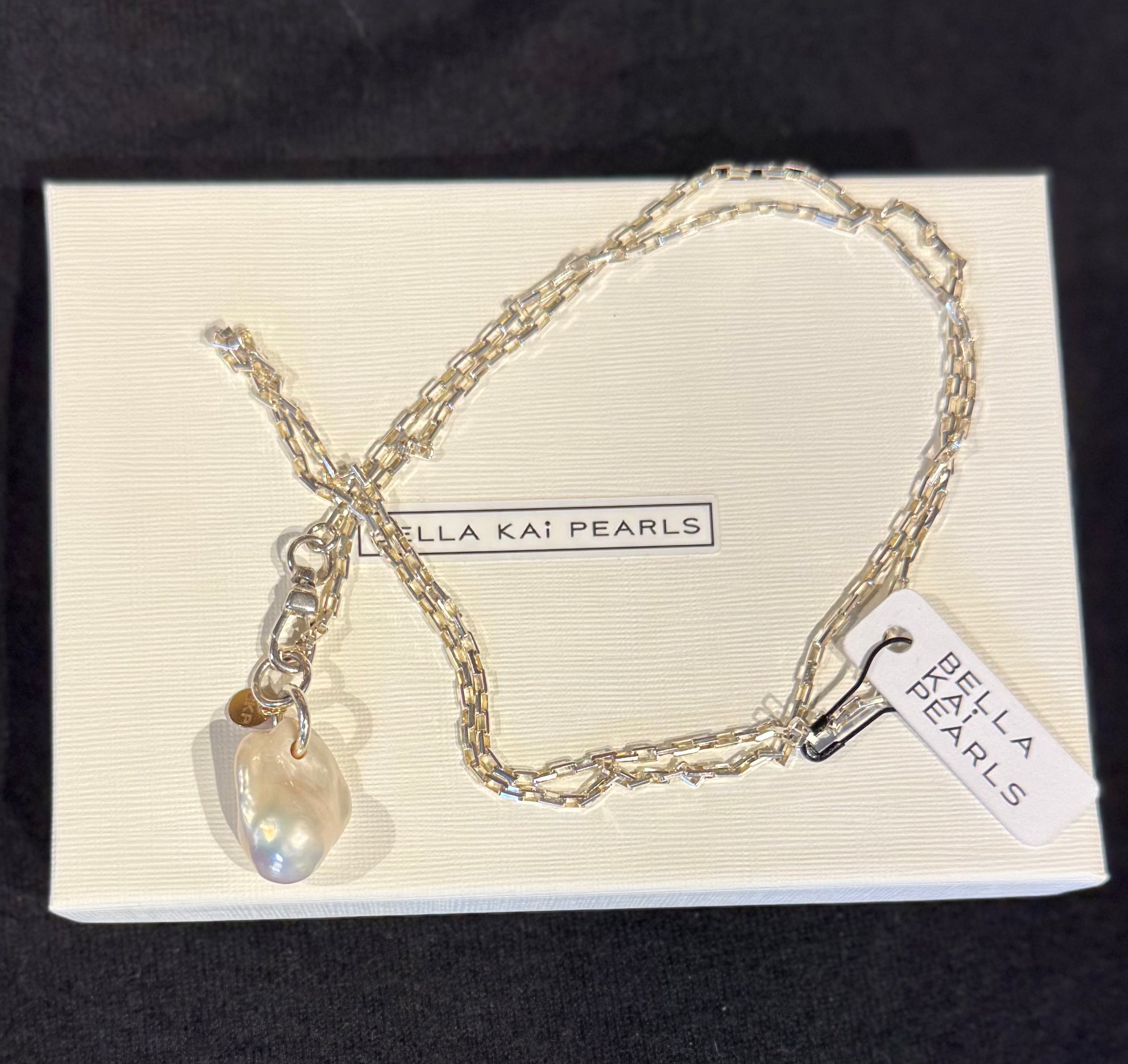 Sterling silver box chain with Baroque Pearl