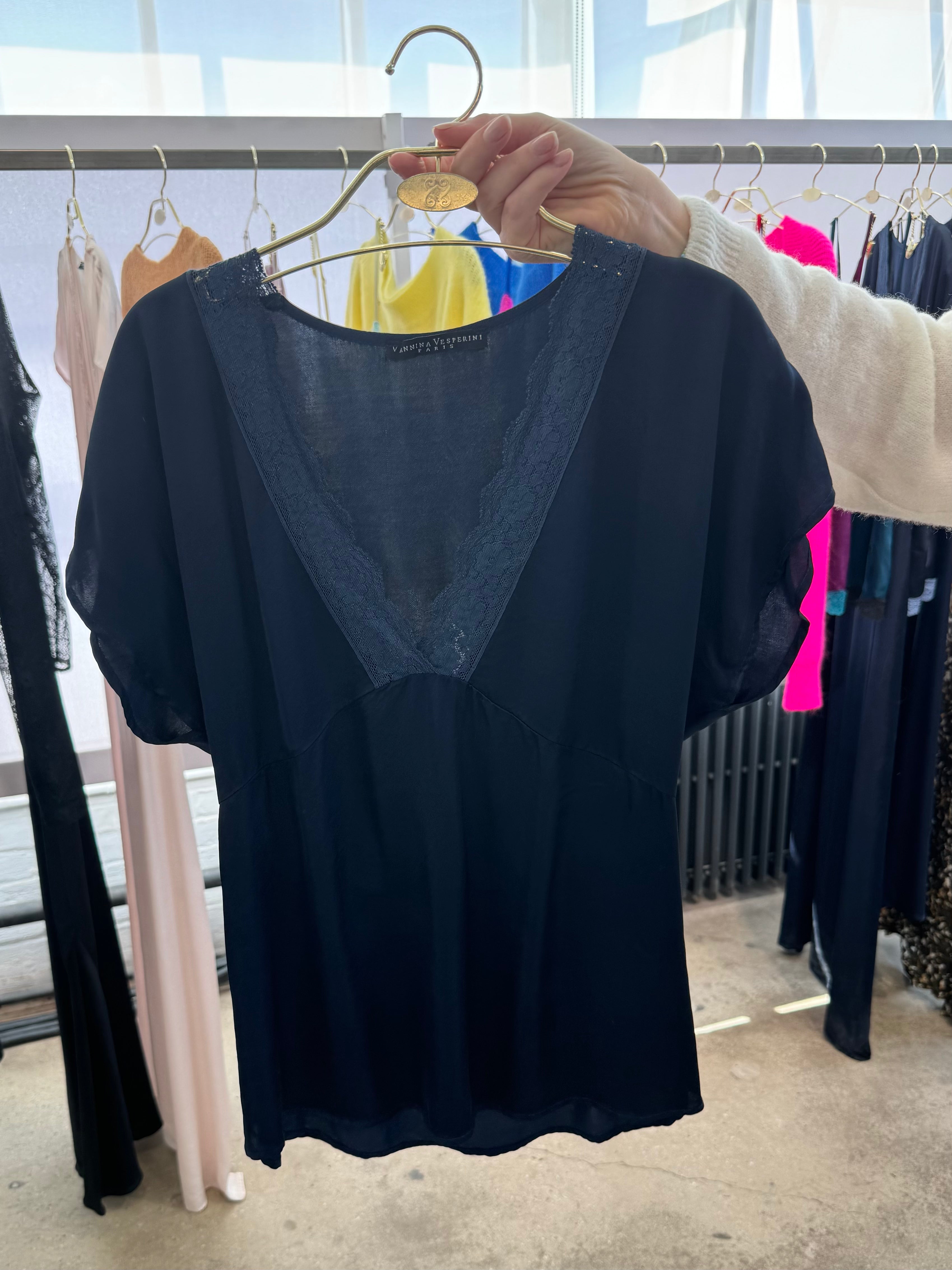 Silky v neck tee with lace