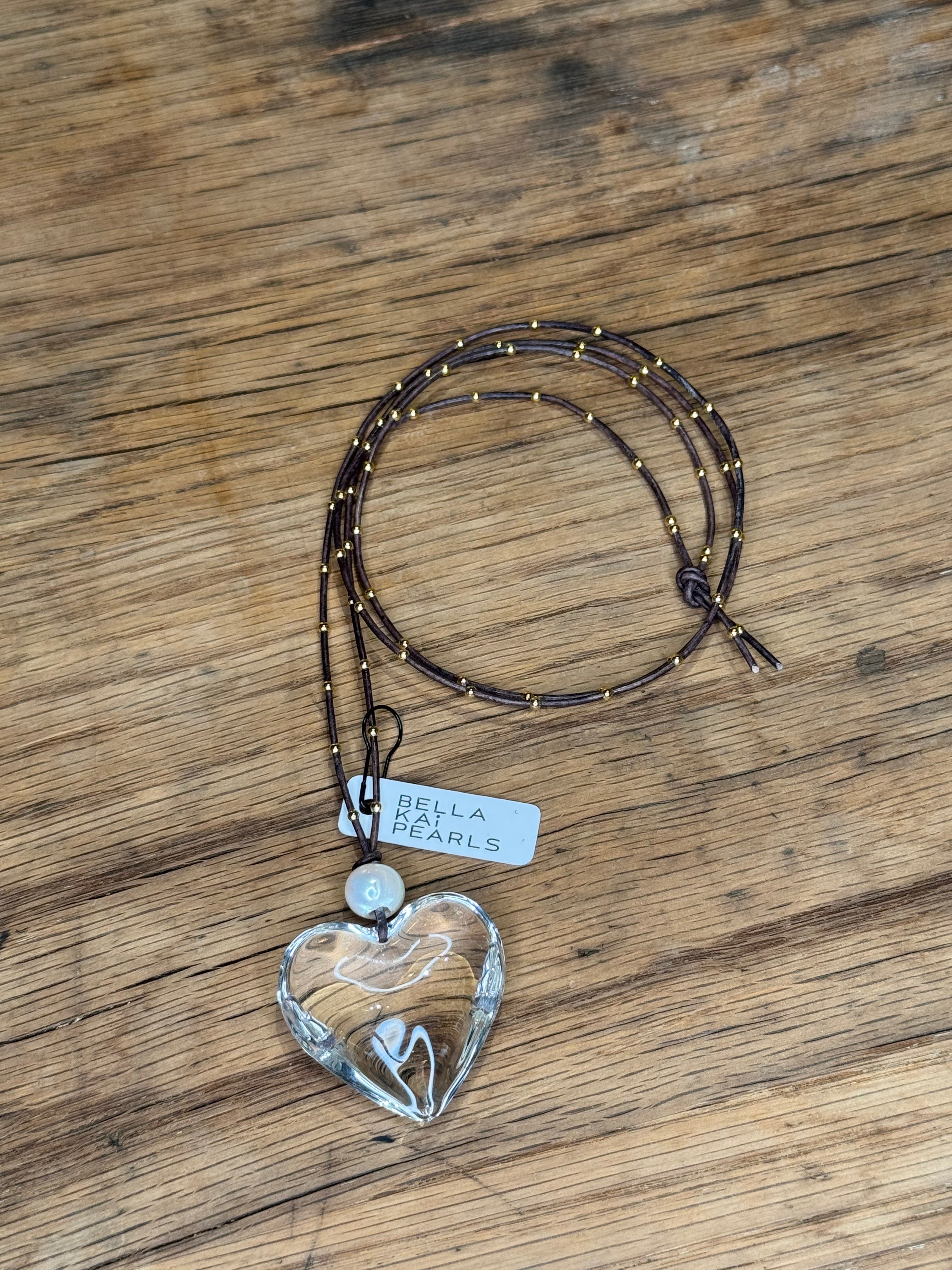 Long studded leather with glass heart