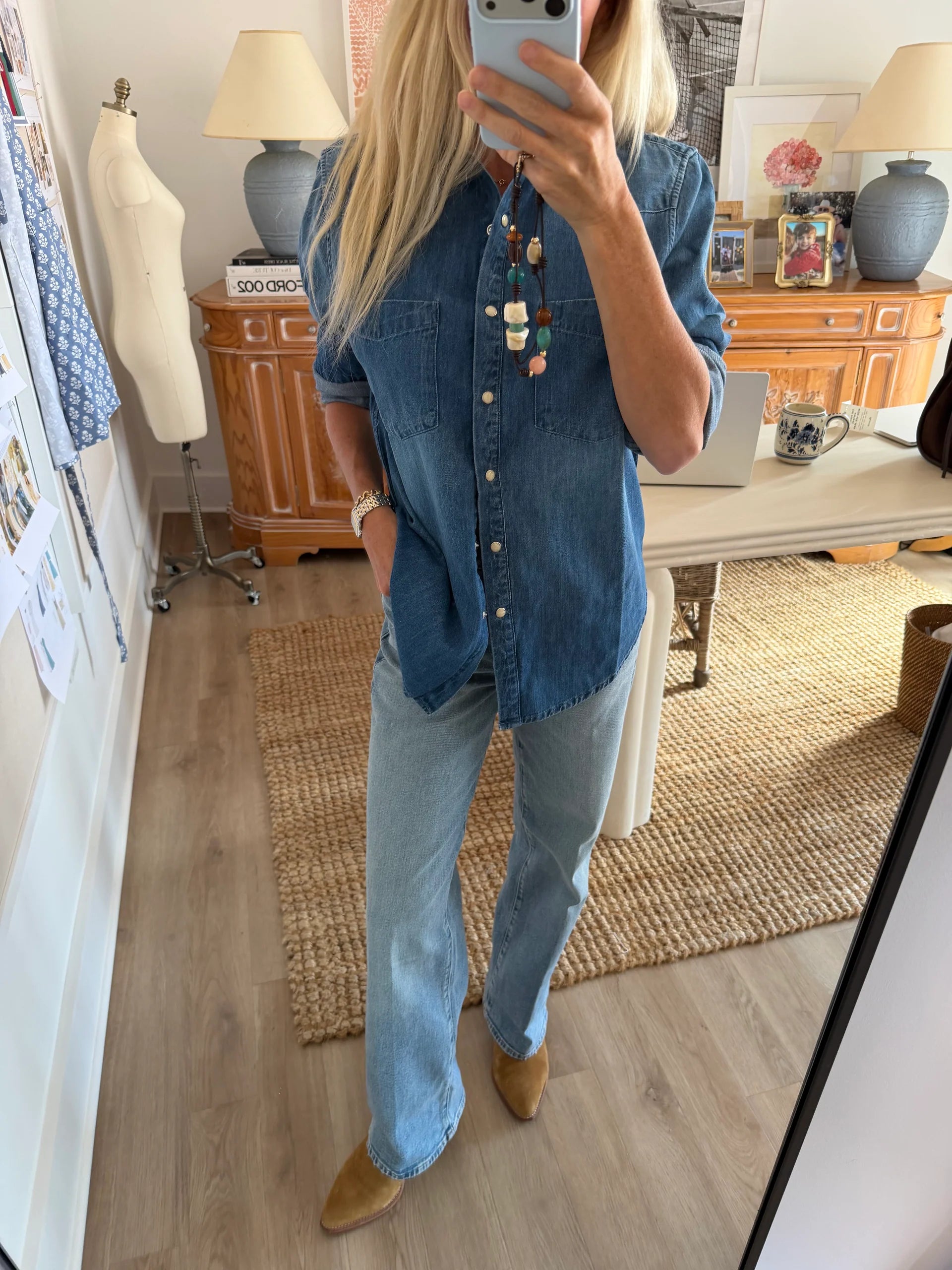 Denim Western Shirt - Dark Wash