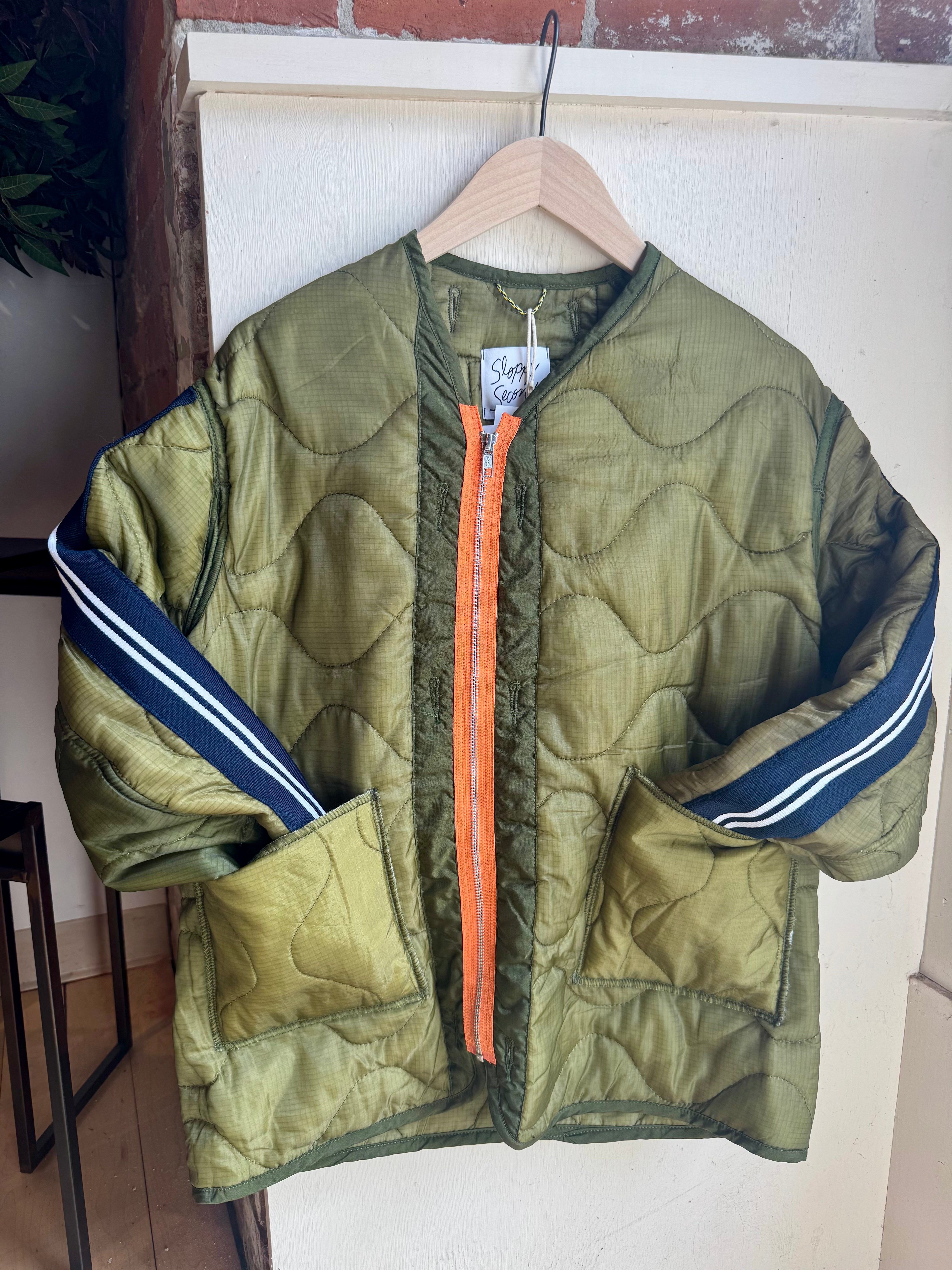 Military LIner, stripes with orange zipper
