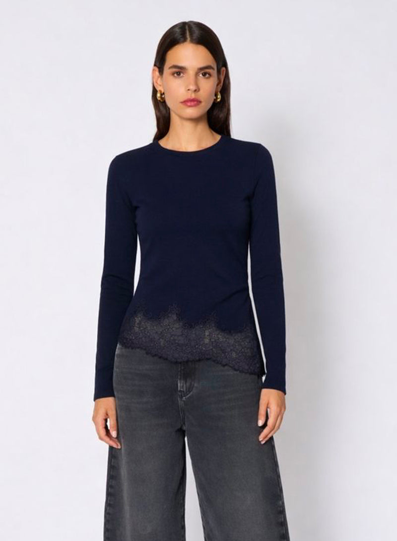TSHIRT ML COL BATEAU DENTELLE