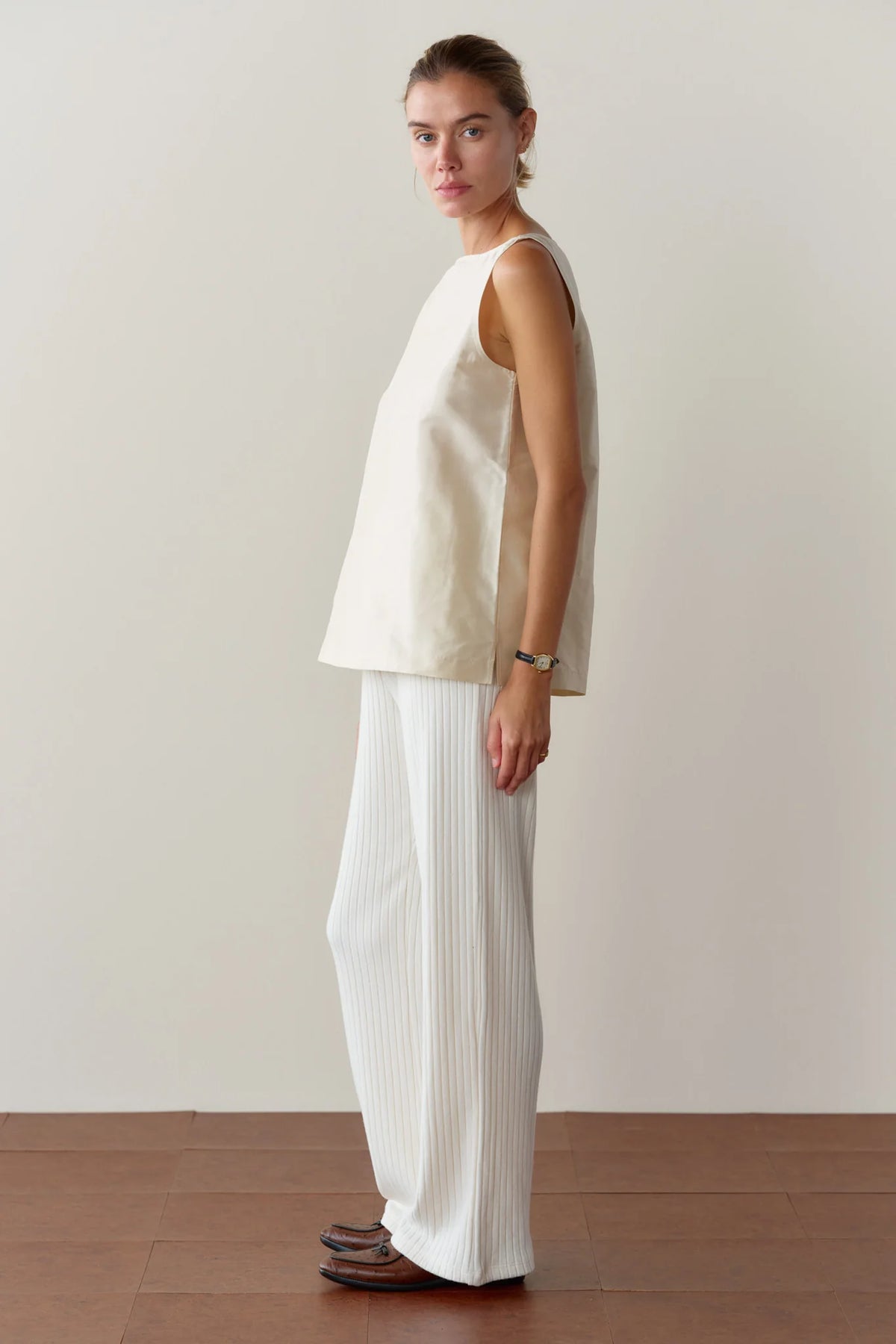 Donni Sweater Rib Simple Pant in Creme
