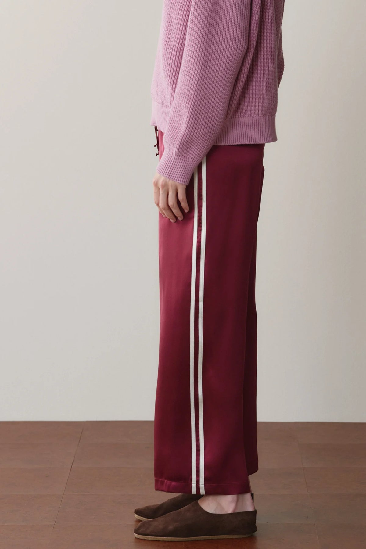 Donni Silk Stripe Crop Pant in Oxblood