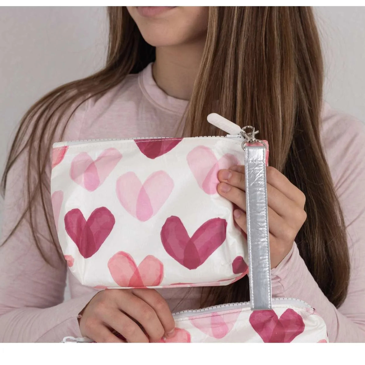 Pink heart wristlet
